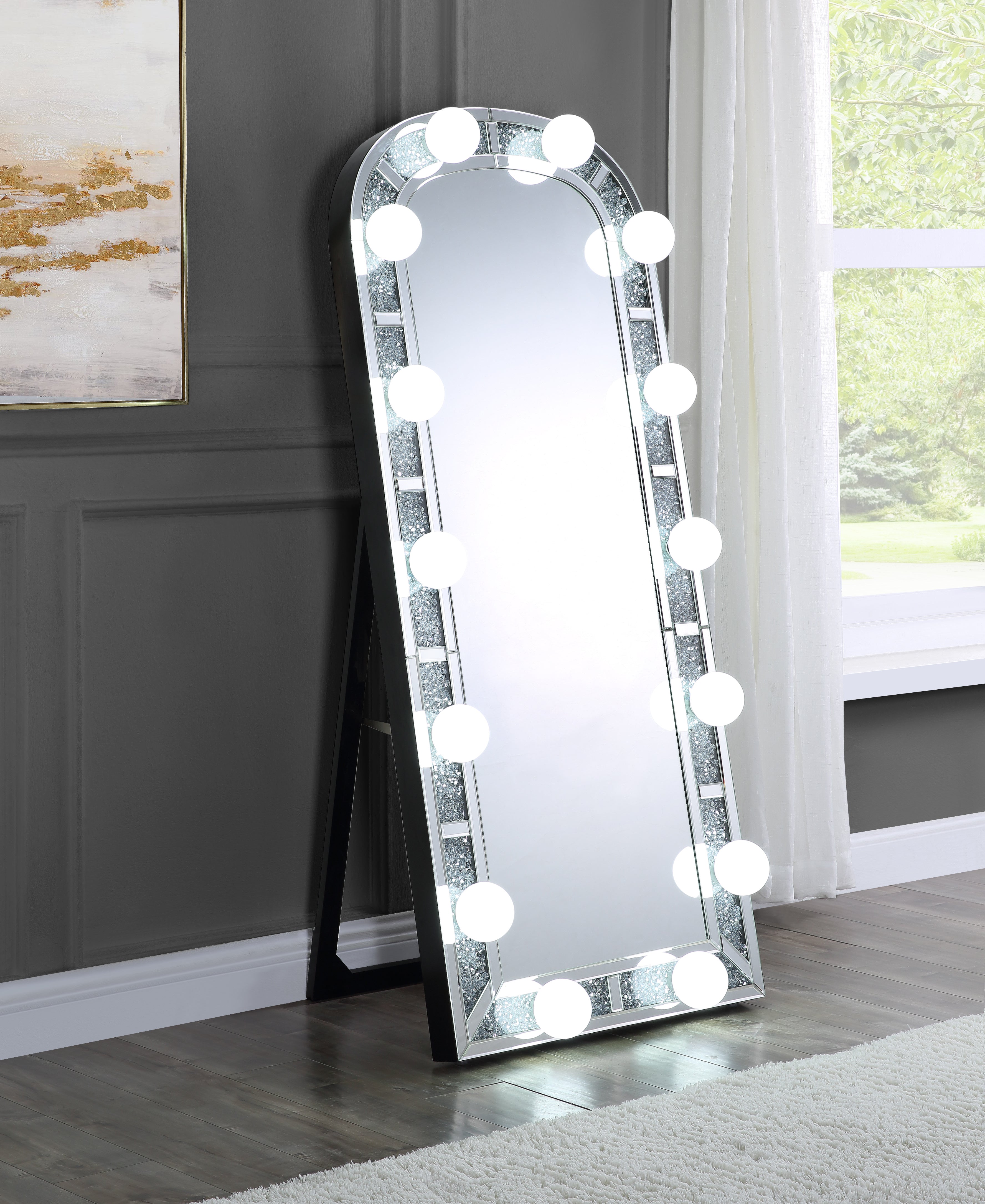 ACME Noralie Accent Floor Mirror in Mirrored & Faux Diamonds 97984