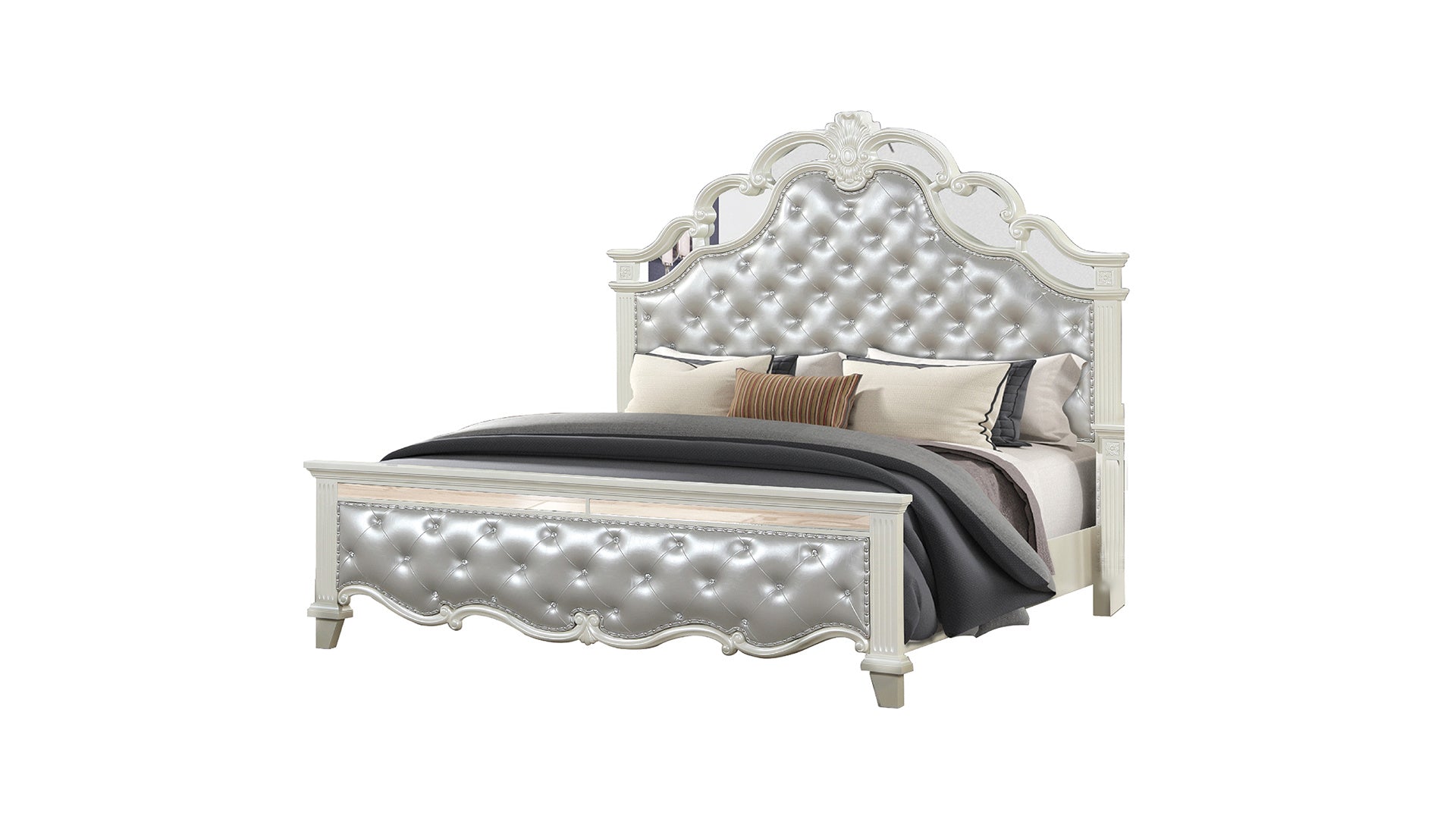 Milan Tufted Upholstery Queen Size Bed made with Wood in White