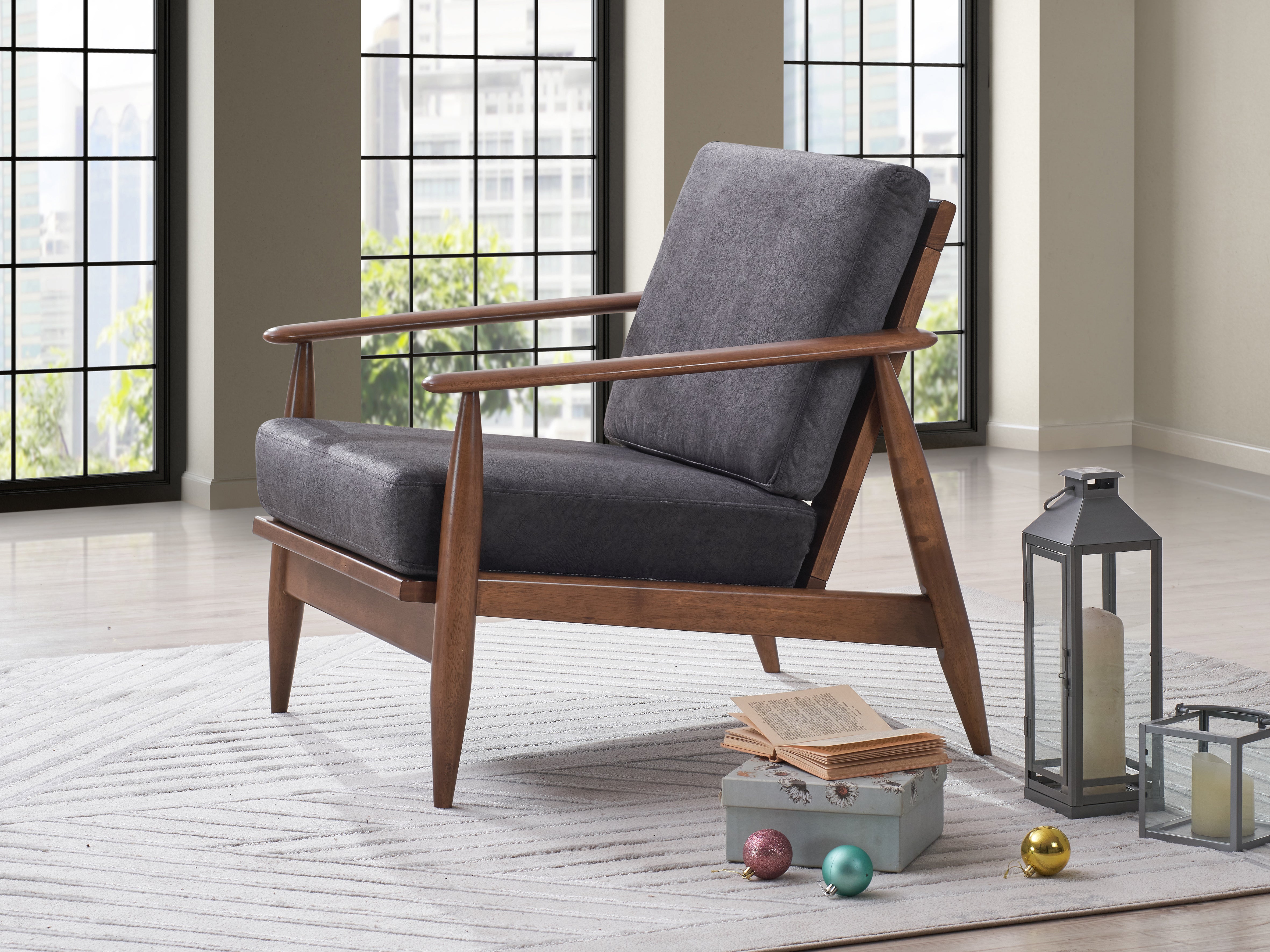 ACME Alisa Accent Chair, Charcoal Fabric & Brown Finish AC02377