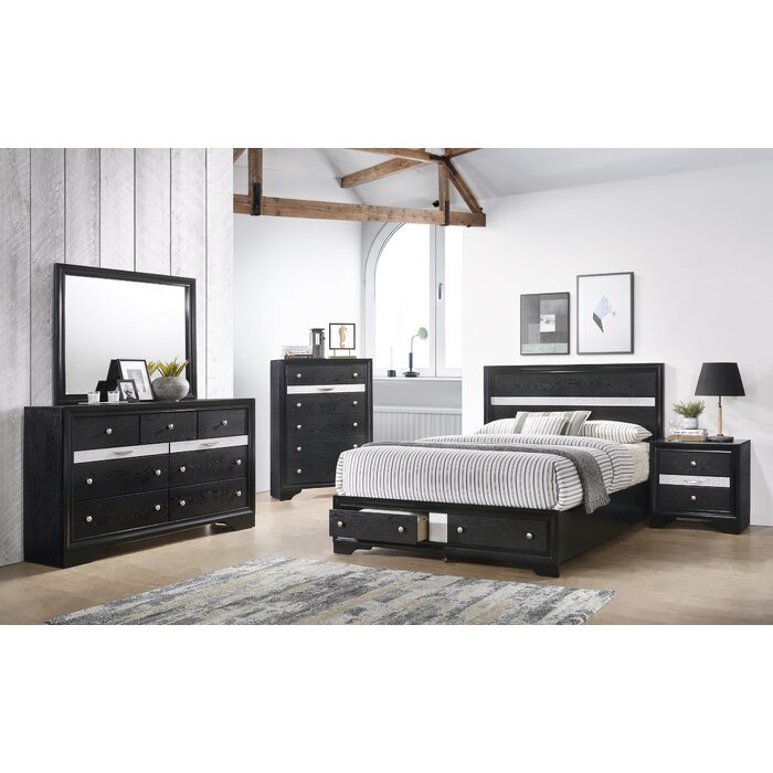 Traditional Matrix King 5 PC Storage Bedroom Set in Black made with Wood