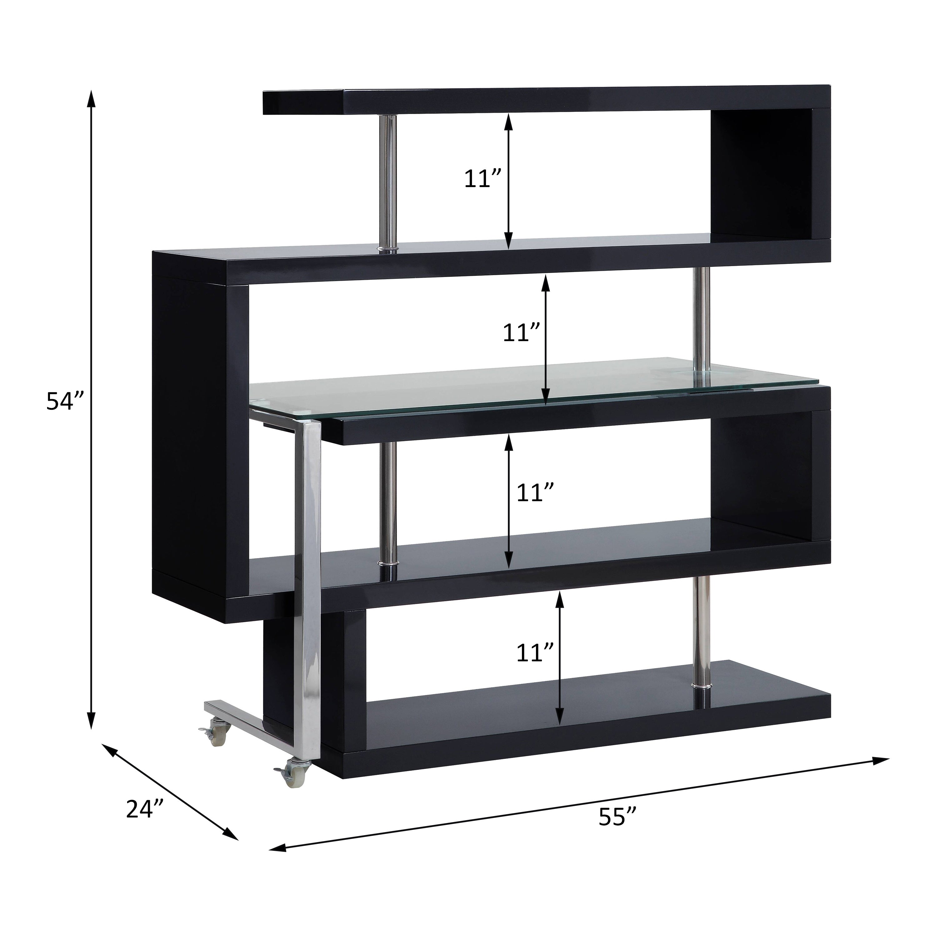 ACME Raceloma Writing Desk w/Shelf, Clear Glass, Black & Chrome Finish 93177