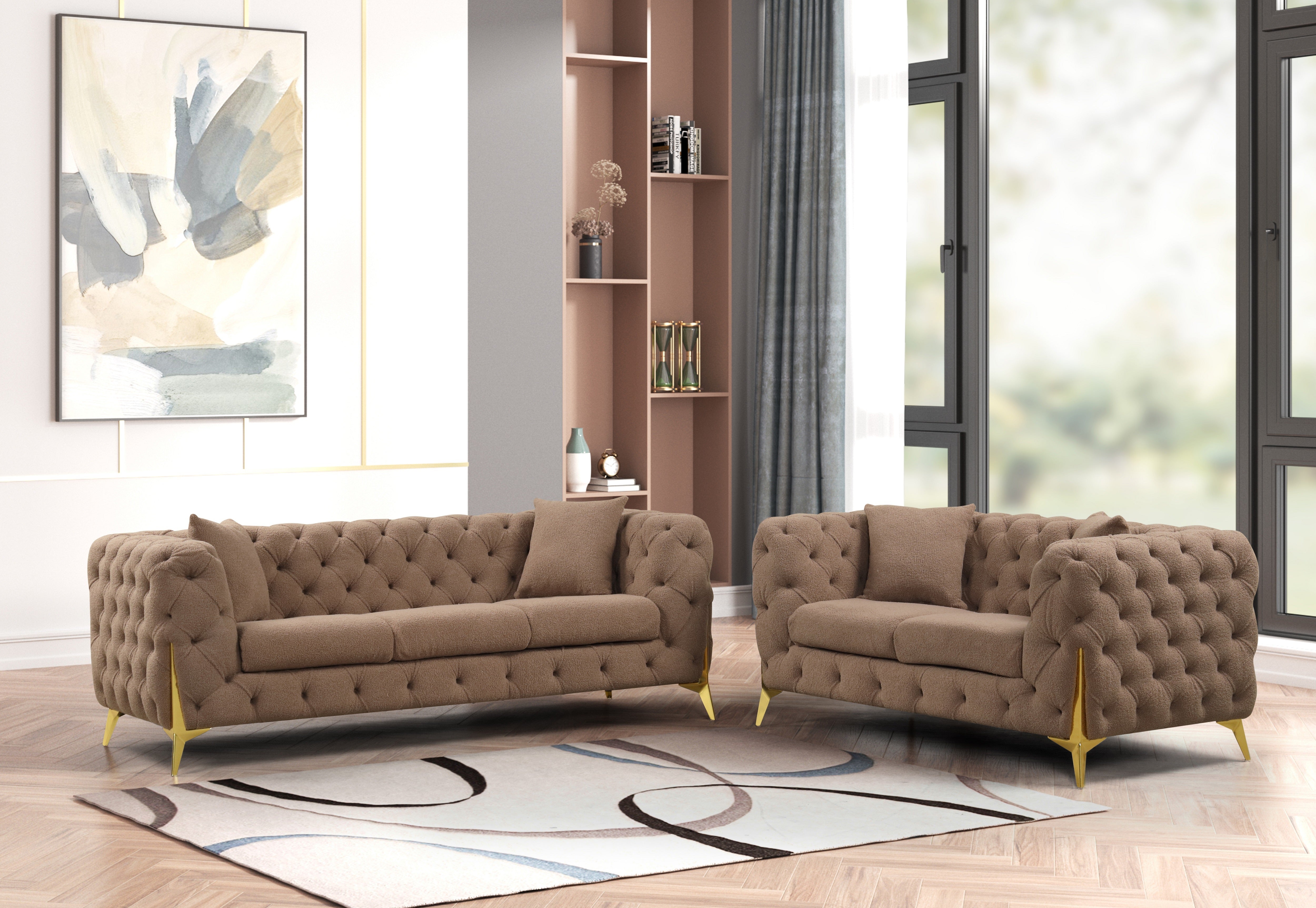 Contempo 2Pc Modern Buckle Fabric Living Room Set Made with Wood in Brown