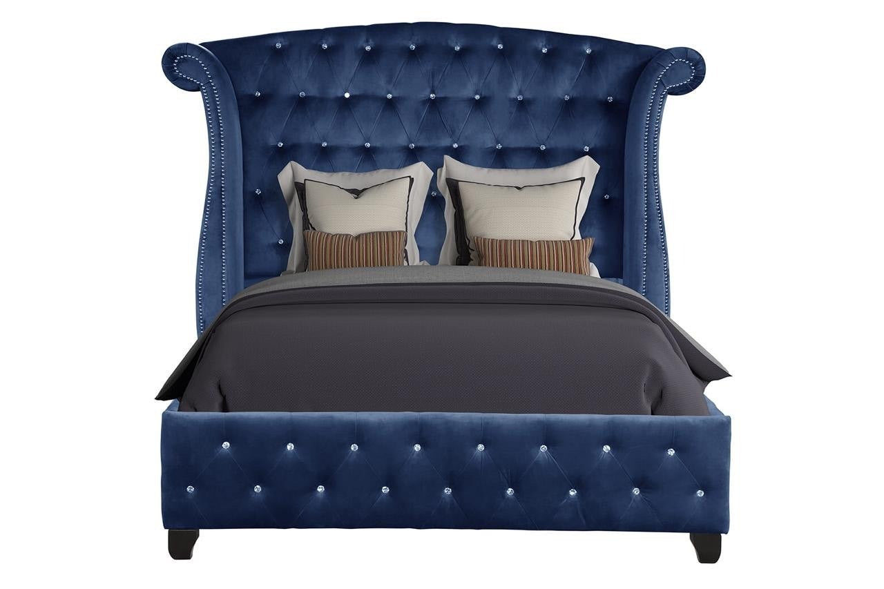 Sophia Crystal Tufted Full Bed made with wood in Blue