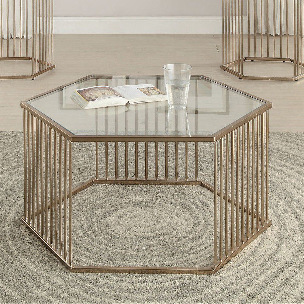 ACME Oaklie Coffee Table in Champagne & Clear Glass 81240