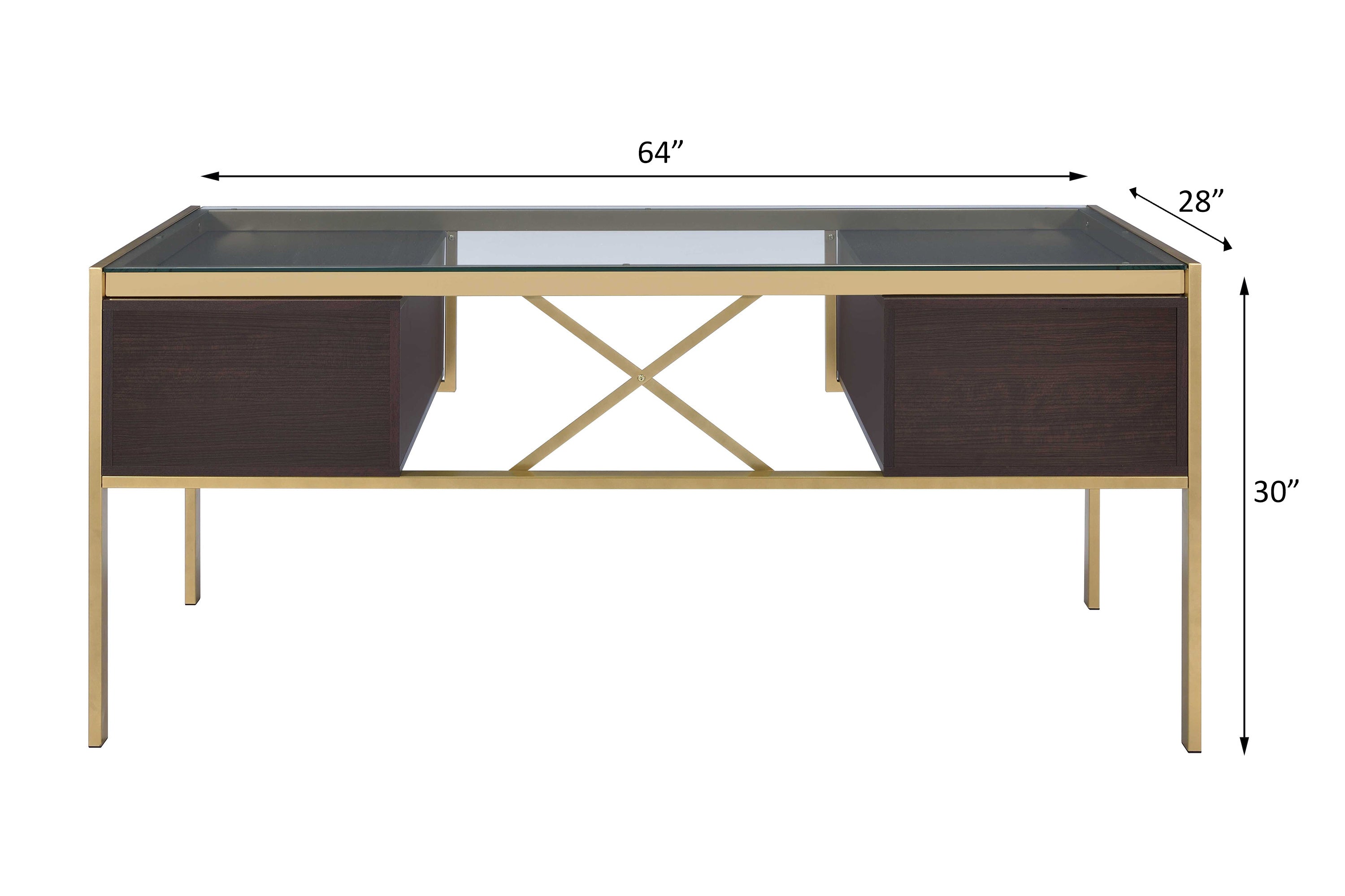 ACME Yumia Desk in Gold & Clear Glass 92785