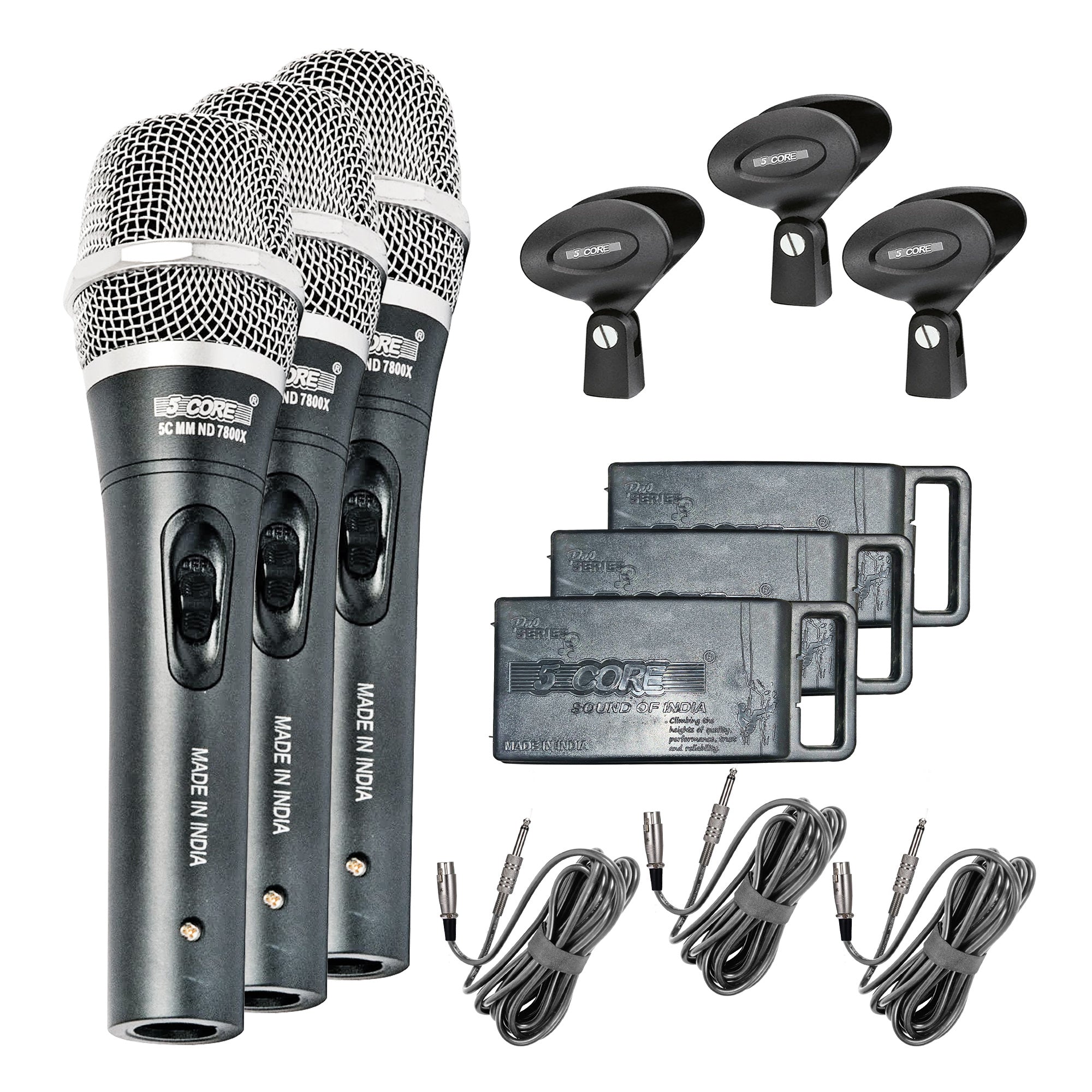 5 Core Professional Dynamic Unidirectional Vocal Microphone with Steel Mesh Grille, Neodymium Cardioid Pickup, XLR Connectivity, 16ft Detachable Cable, Mic Clip, and Case- ND-7800X