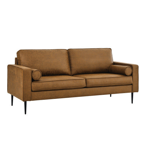 79"Mid-Century Modern Couch with high-tech Fabric Surface/ Upholstered Cushions/Pillows,Seat Sofas&Couches for Living Room Apartment Office, Large-Brown