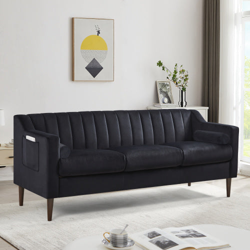 Mid Century Modern Chesterfield sofa couch, Comfortable Upholstered sofa with Velvet Fabric and Wooden Frame and Wood Legs for Living Room/Bed Room/Office --3 Seats