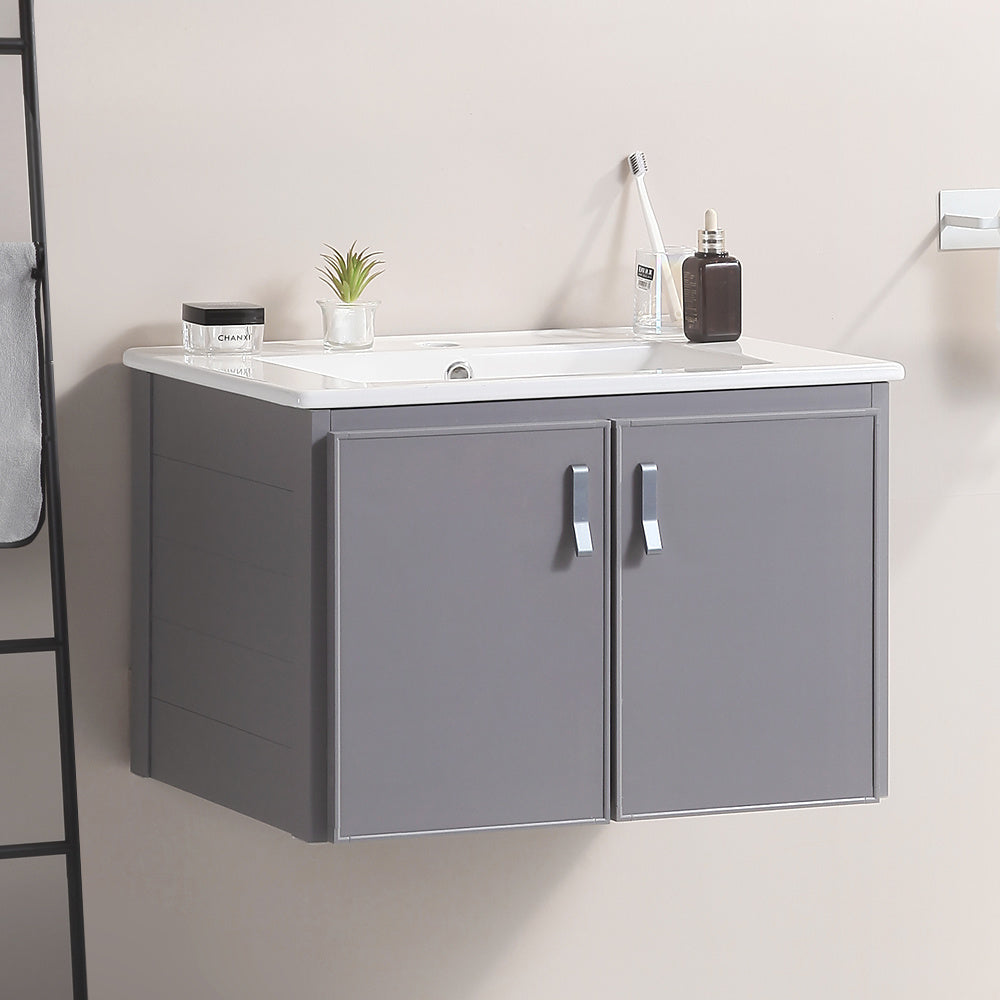 24' Metal Wall Mounted Bathroom Vanity with White sink,Two Metal Soft Close Cabinet Doors, Metal,Excluding faucets,Grey