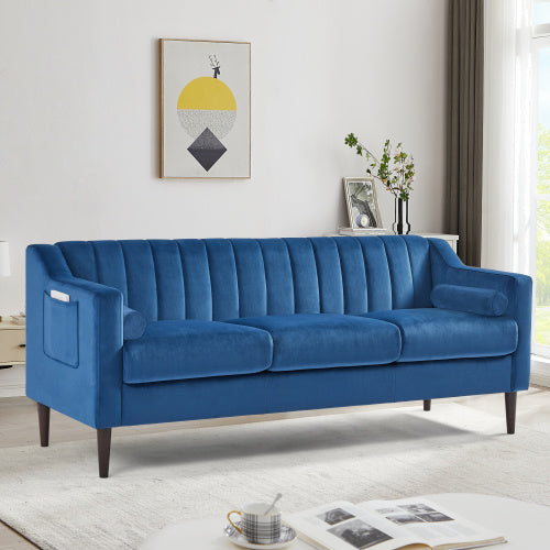 Mid Century Modern Chesterfield sofa couch, Comfortable Upholstered sofa with Velvet Fabric and Wooden Frame and Wood Legs for Living Room/Bed Room/Office --3 Seats