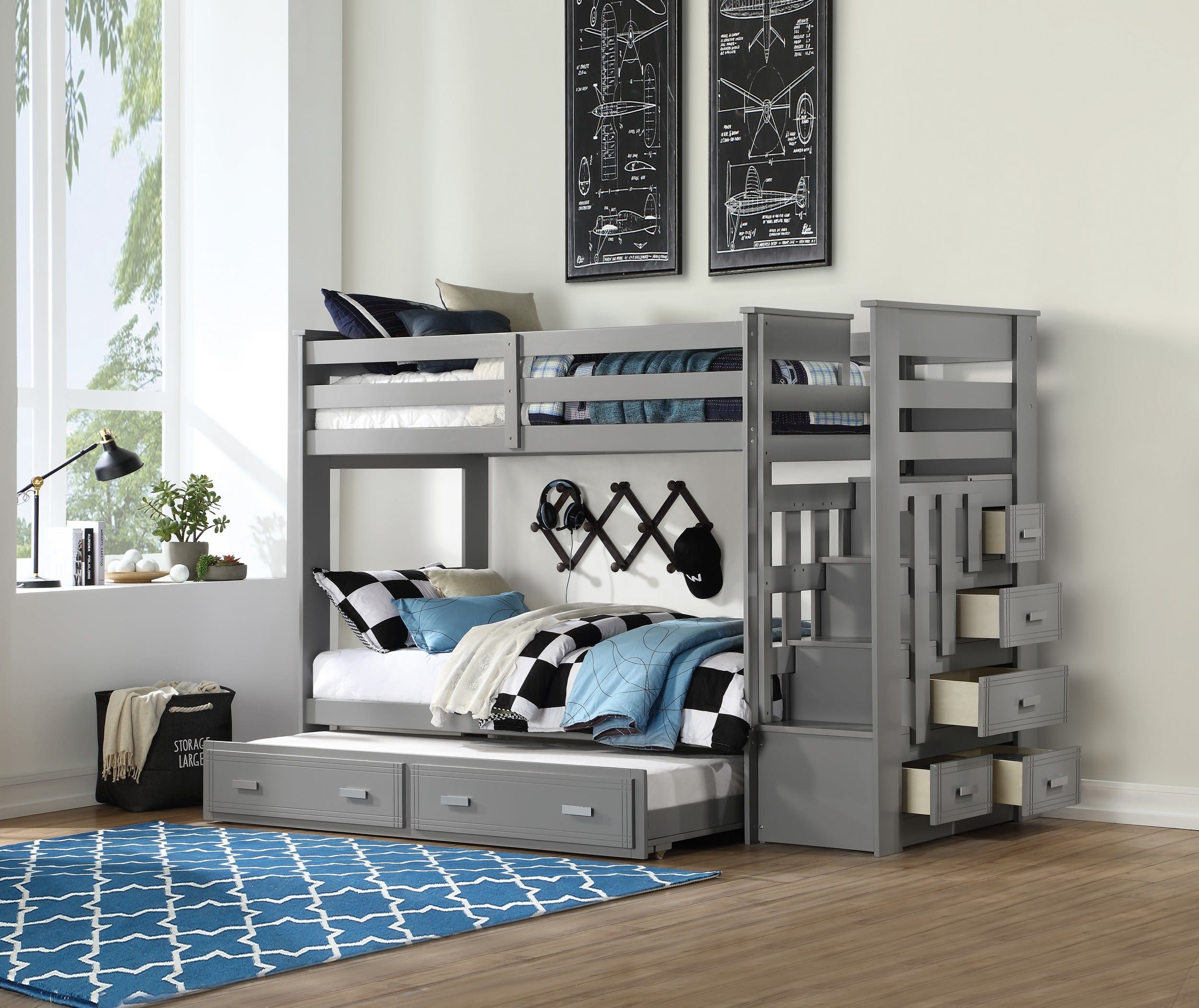 ACME Allentown Bunk Bed & Trundle (Twin/Twin & Storage), Gray (1Set/4Ctn) 37870