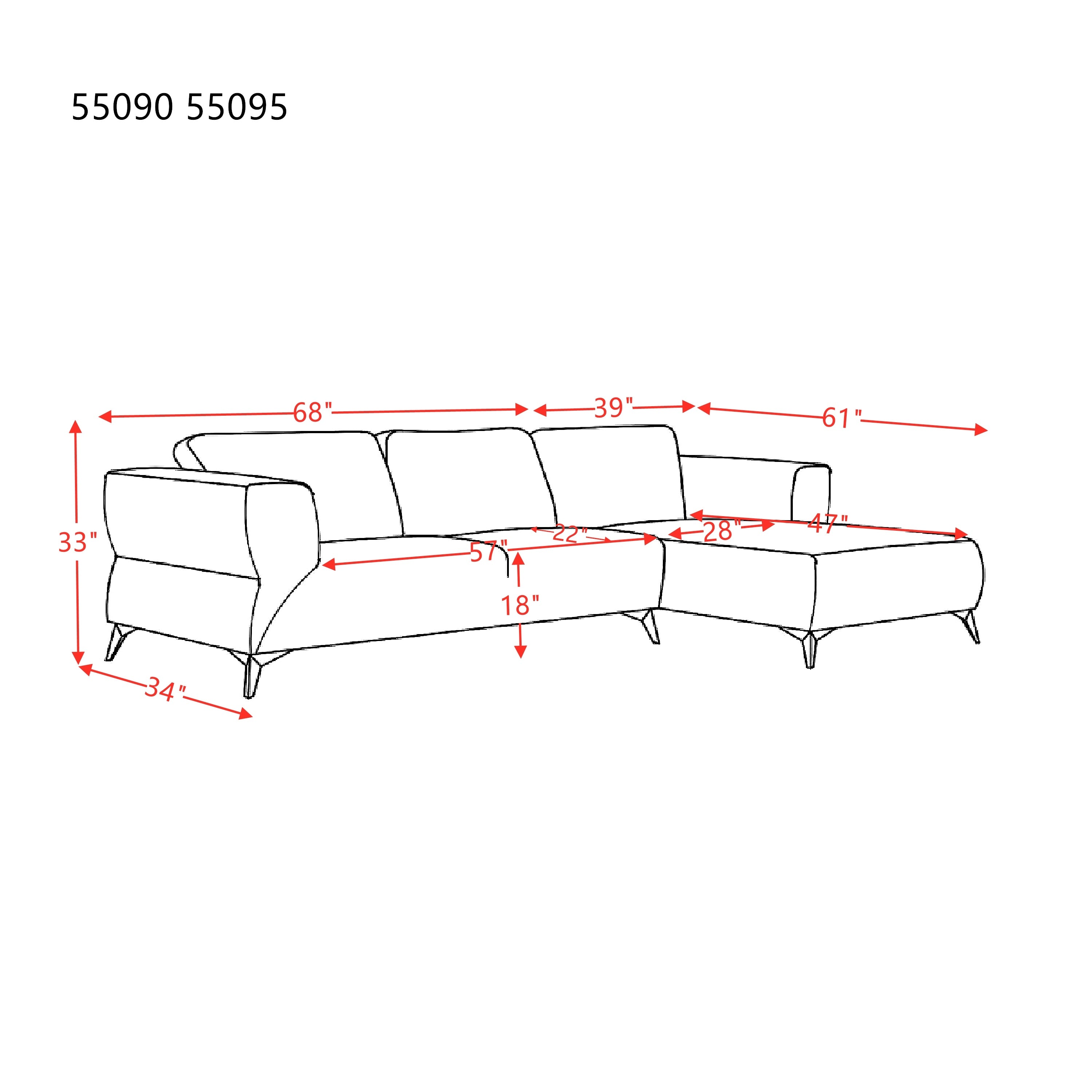 ACME Josiah Sectional Sofa, Sand Fabric (1Set/2Ctn) 55095