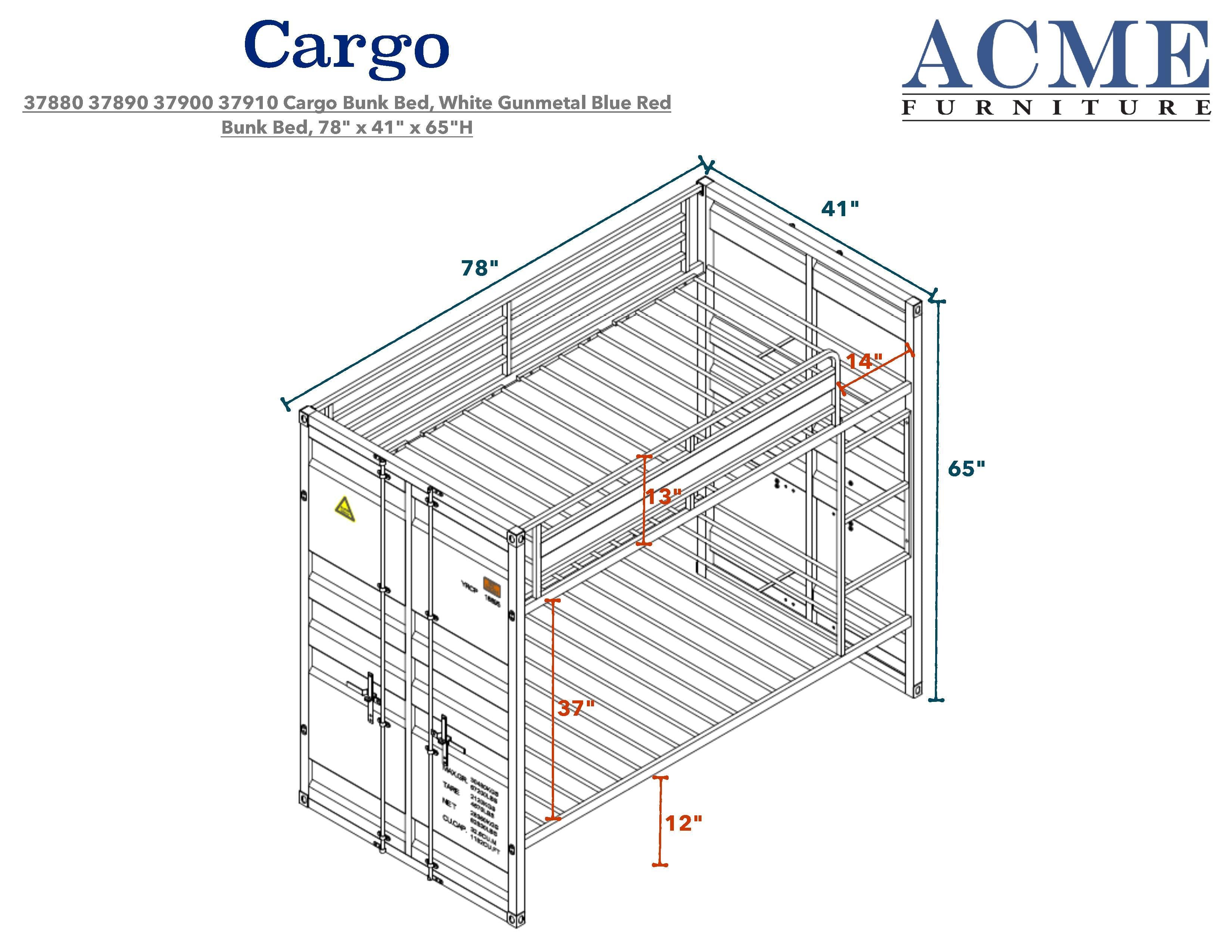 ACME Cargo Bunk Bed (Twin/Twin), Blue (1Set/2Ctn) 37900