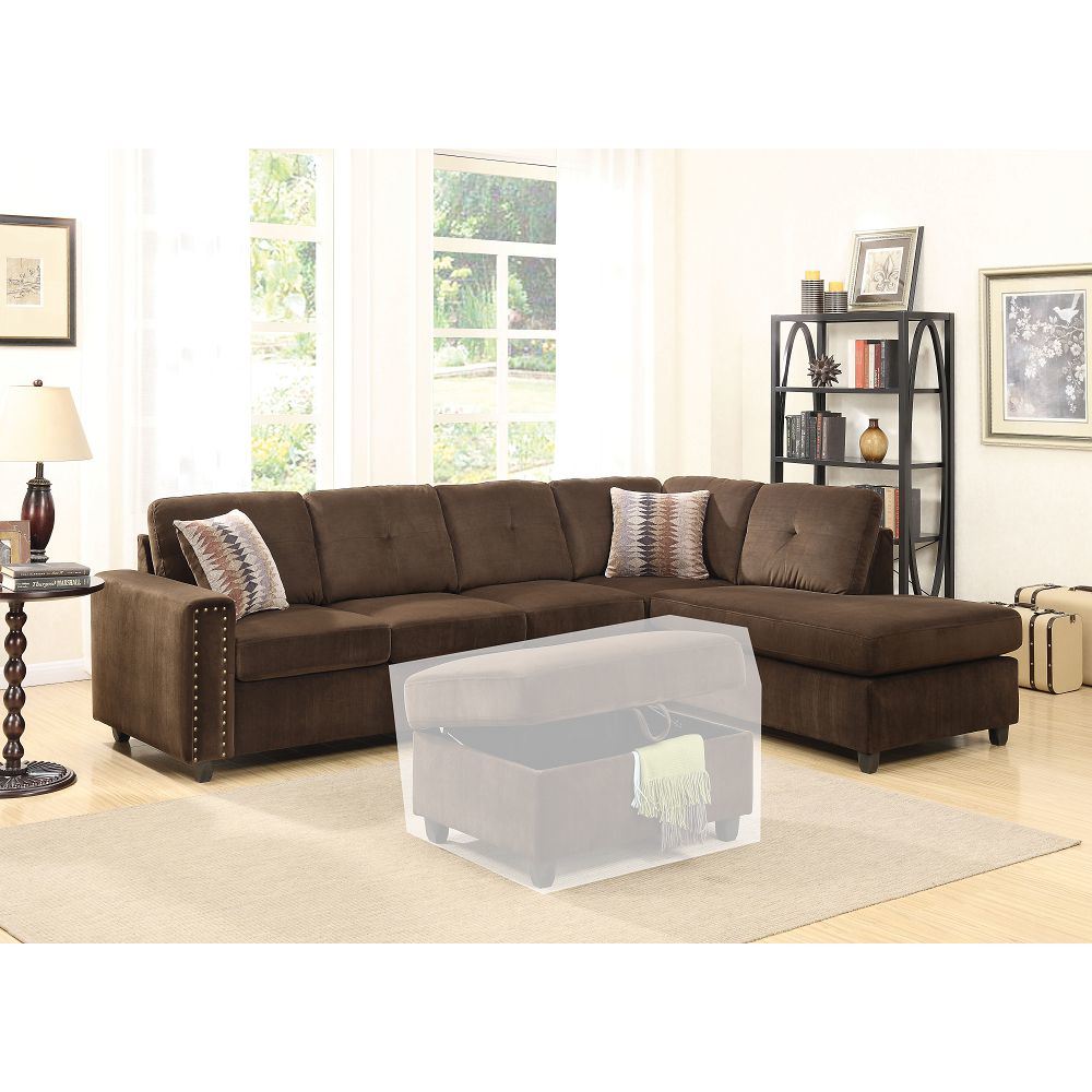 ACME Belville Sectional Sofa w/Pillows in Chocolate Velvet 52700