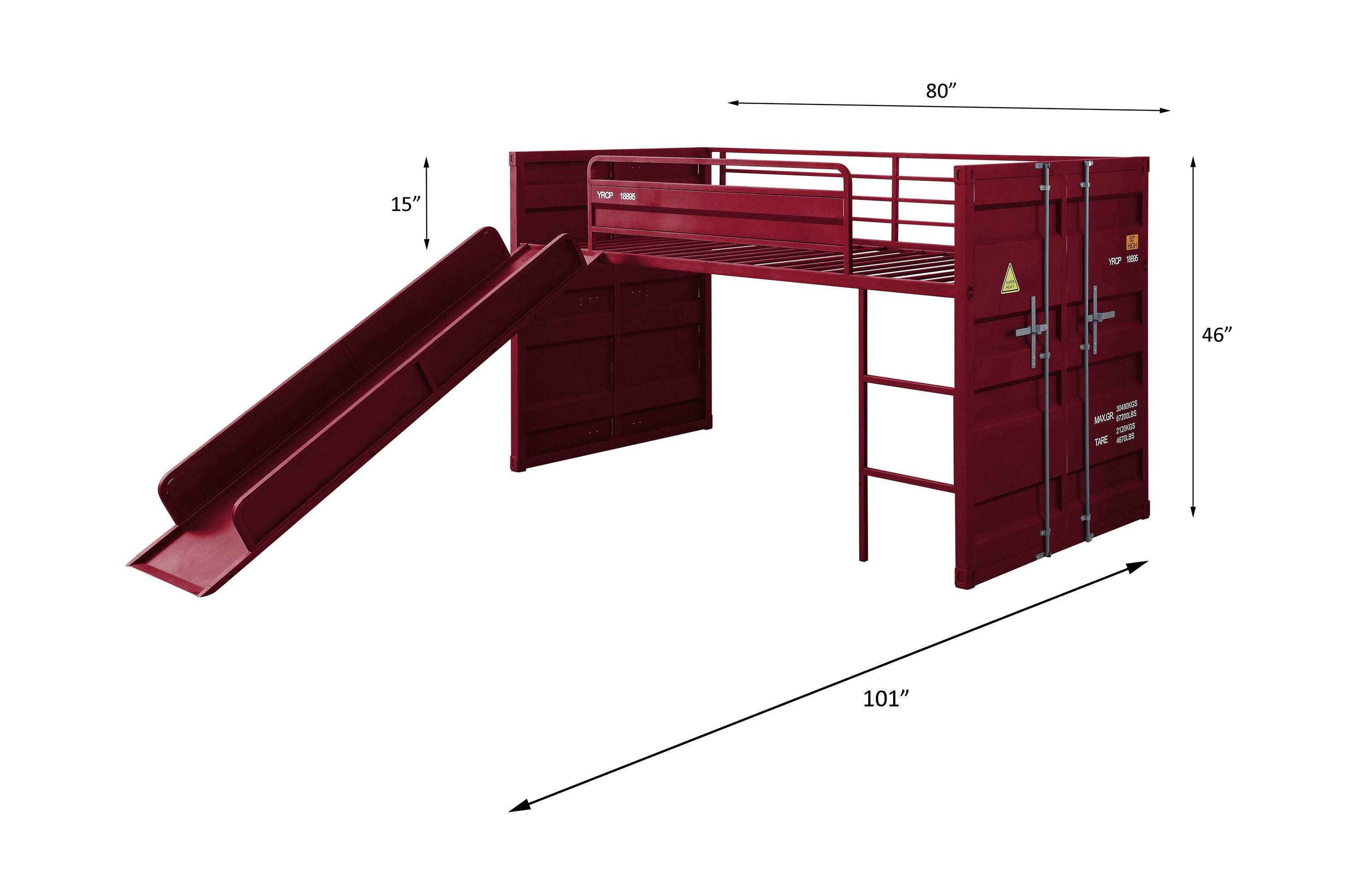 ACME Cargo Twin Loft Bed w/Slide, Red Finish 38300