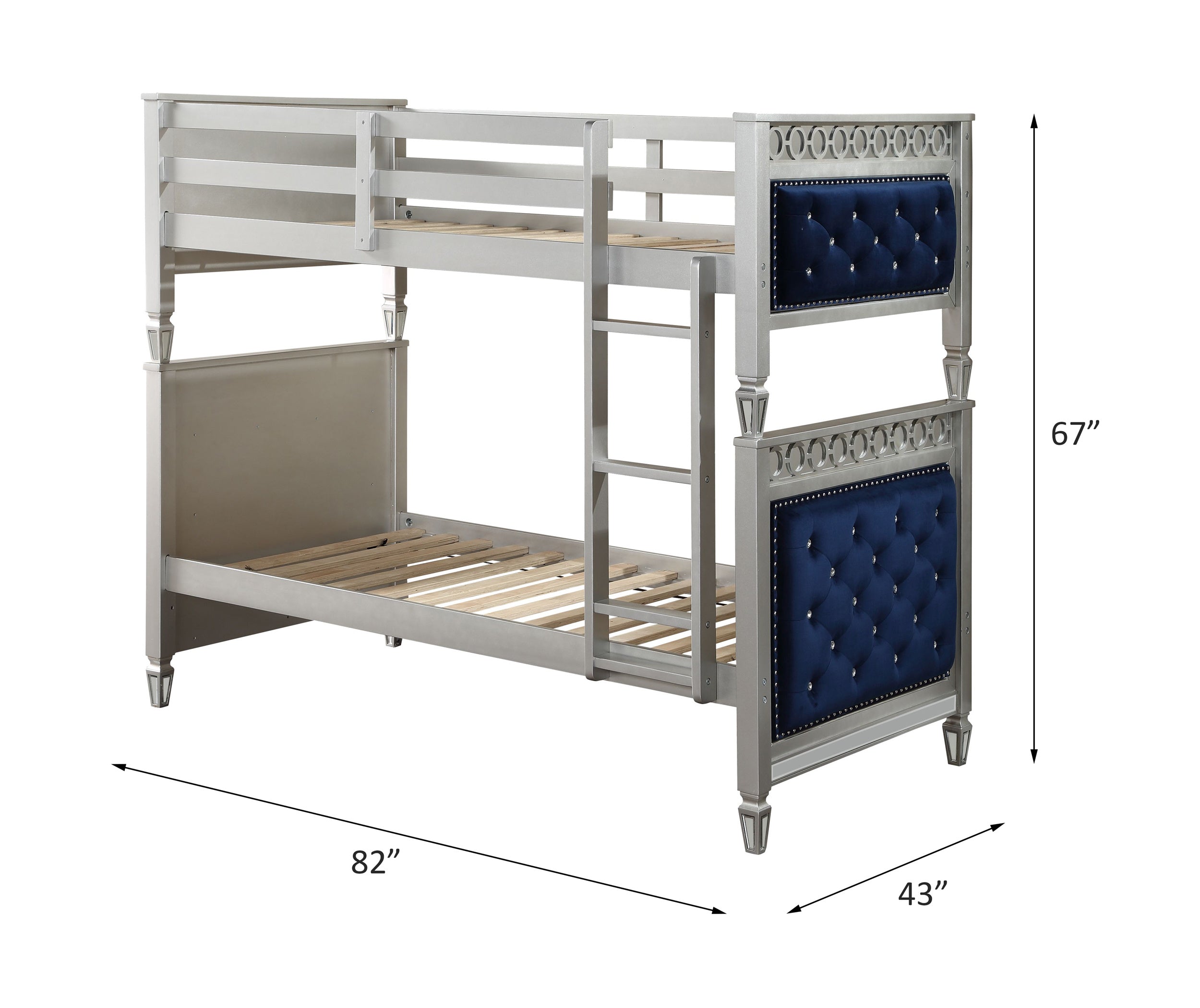 ACME Varian Twin/Twin Bunk Bed, Blue Velvet & Silver Finish 38330