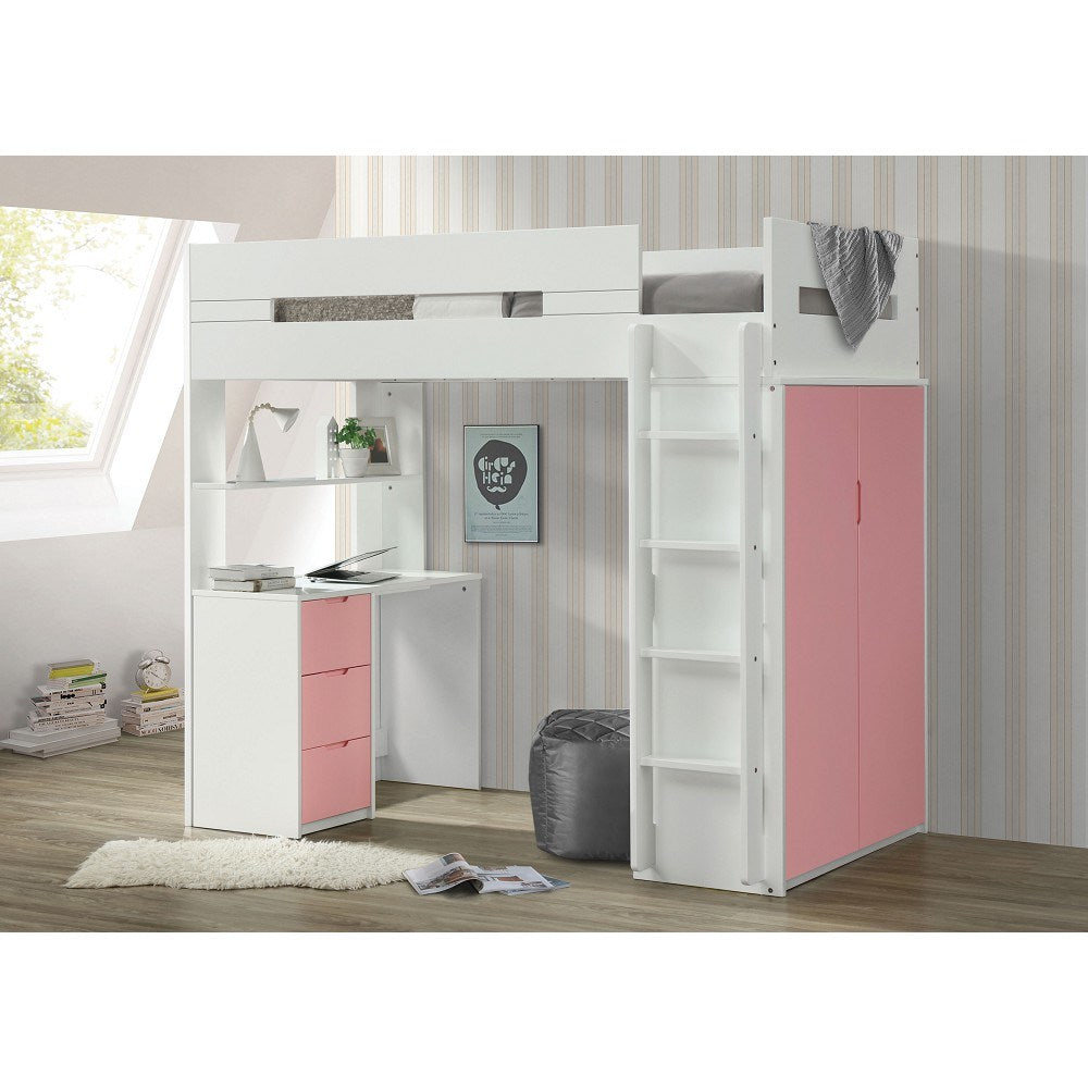 ACME Nerice Loft Bed in White & Pink 38040