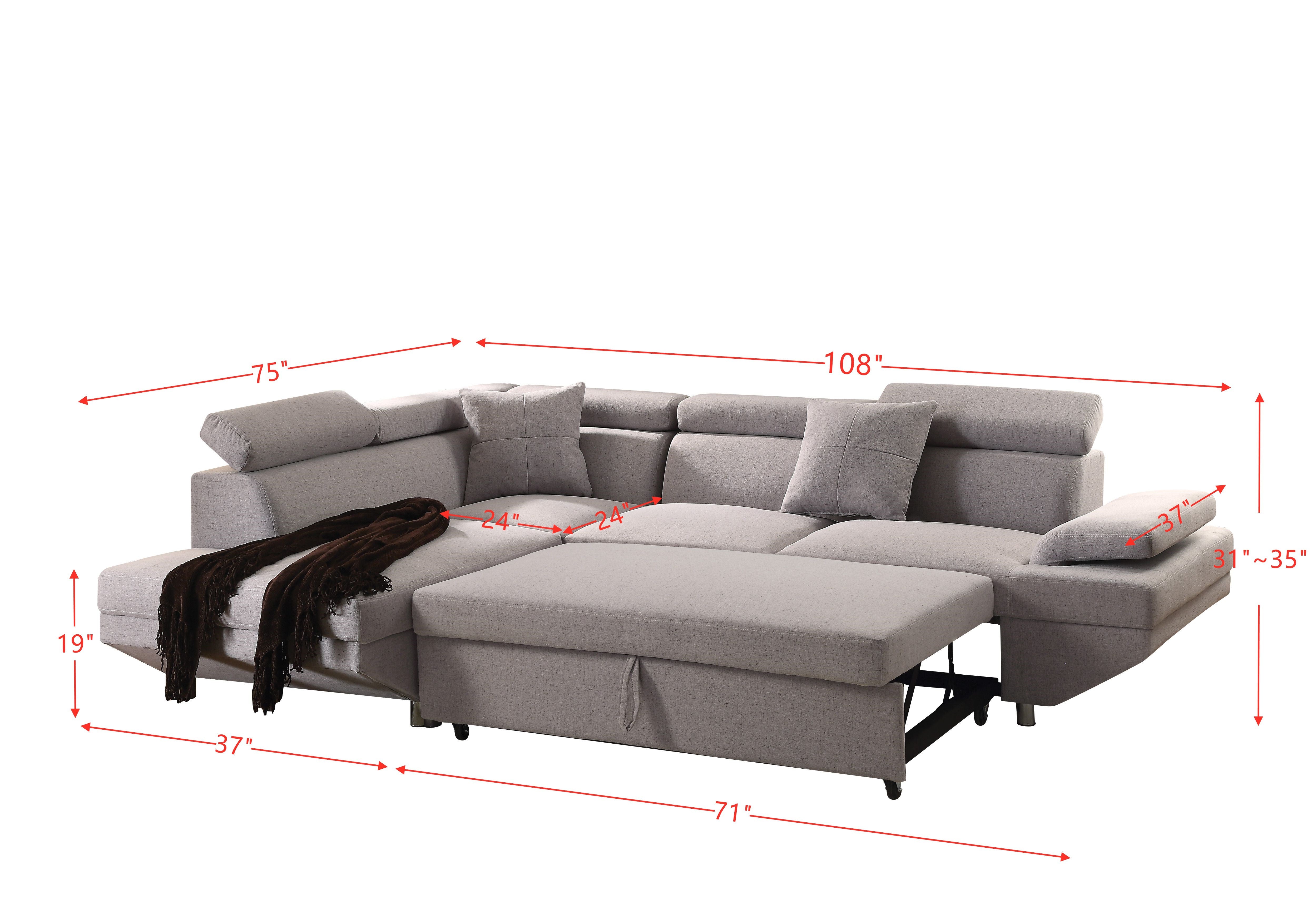 ACME Jemima Sectional Sofa w/Sleeper in Gray Fabric 52990