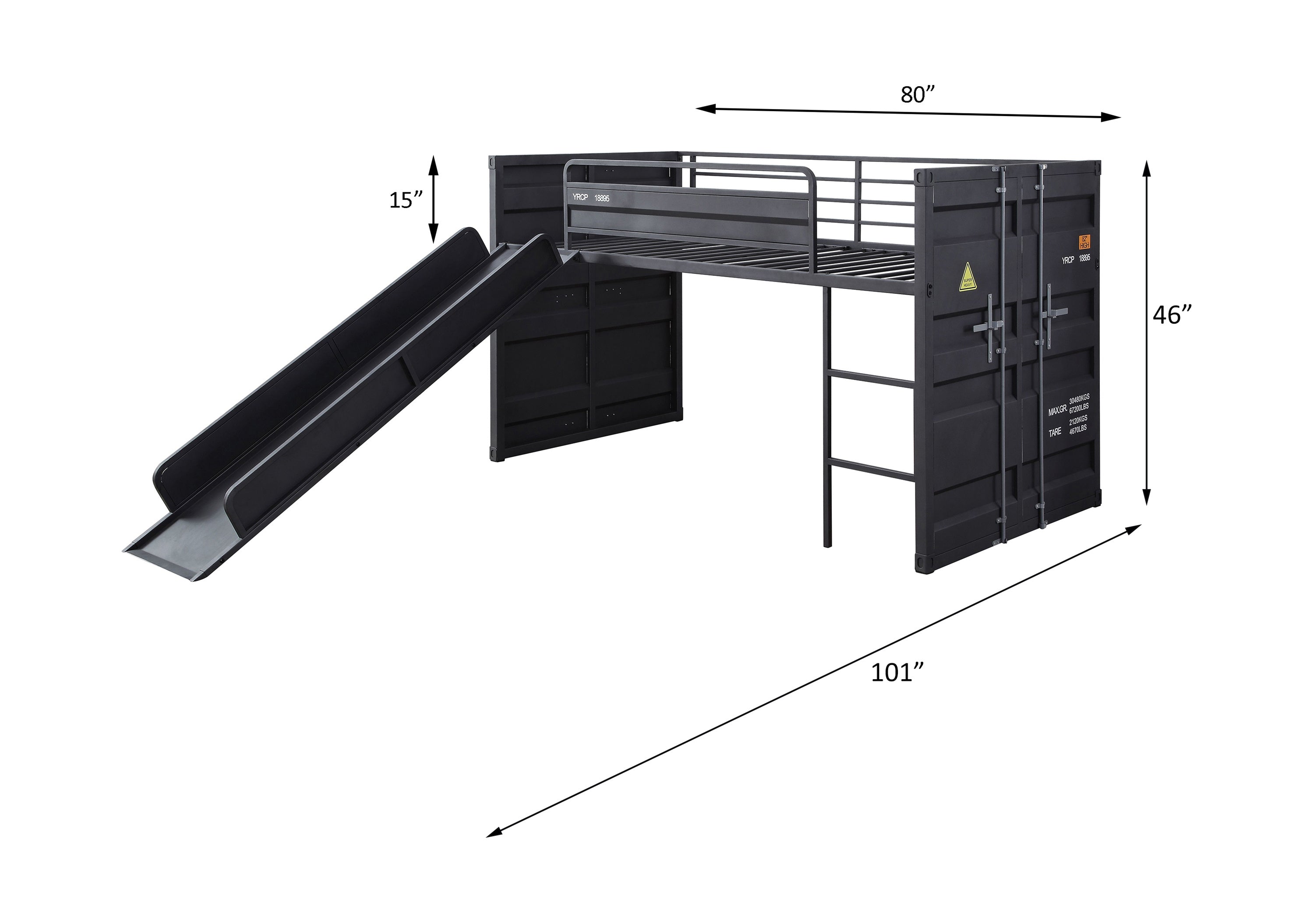 ACME Cargo Twin Loft Bed w/Slide, Gunmetal Finish 38305