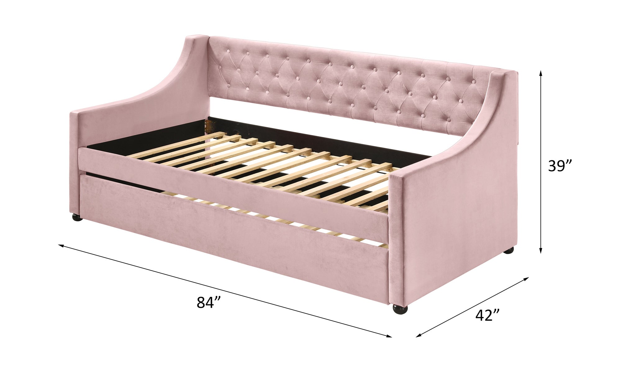 ACME Lianna Twin Daybed & Trundle, Pink Velvet 39380