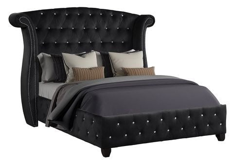 Sophia Crystal Tufted Full Bed Made with Wood in Black Color