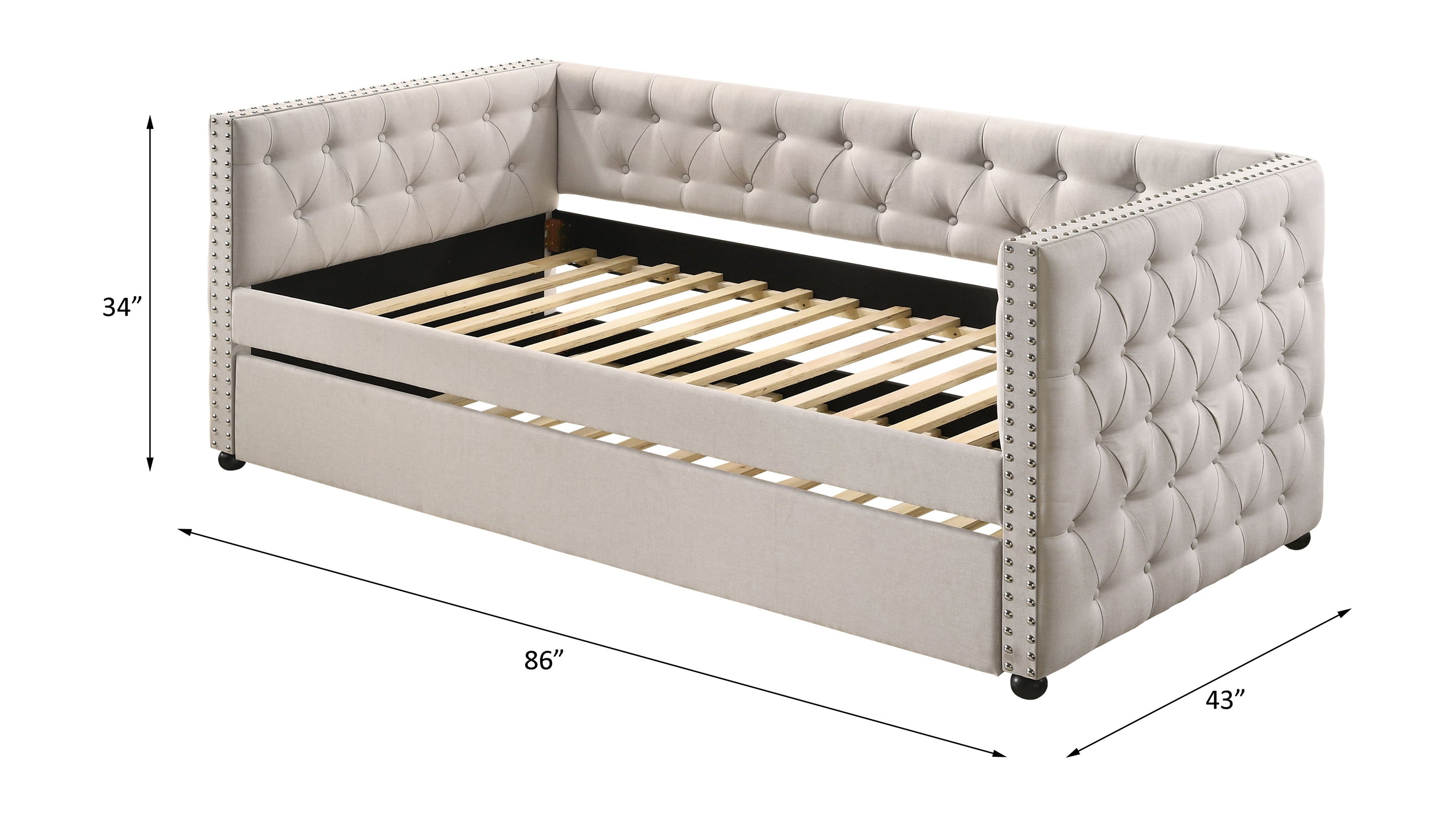 ACME Romona Twin Daybed & Trundle , Beige Fabric 39440