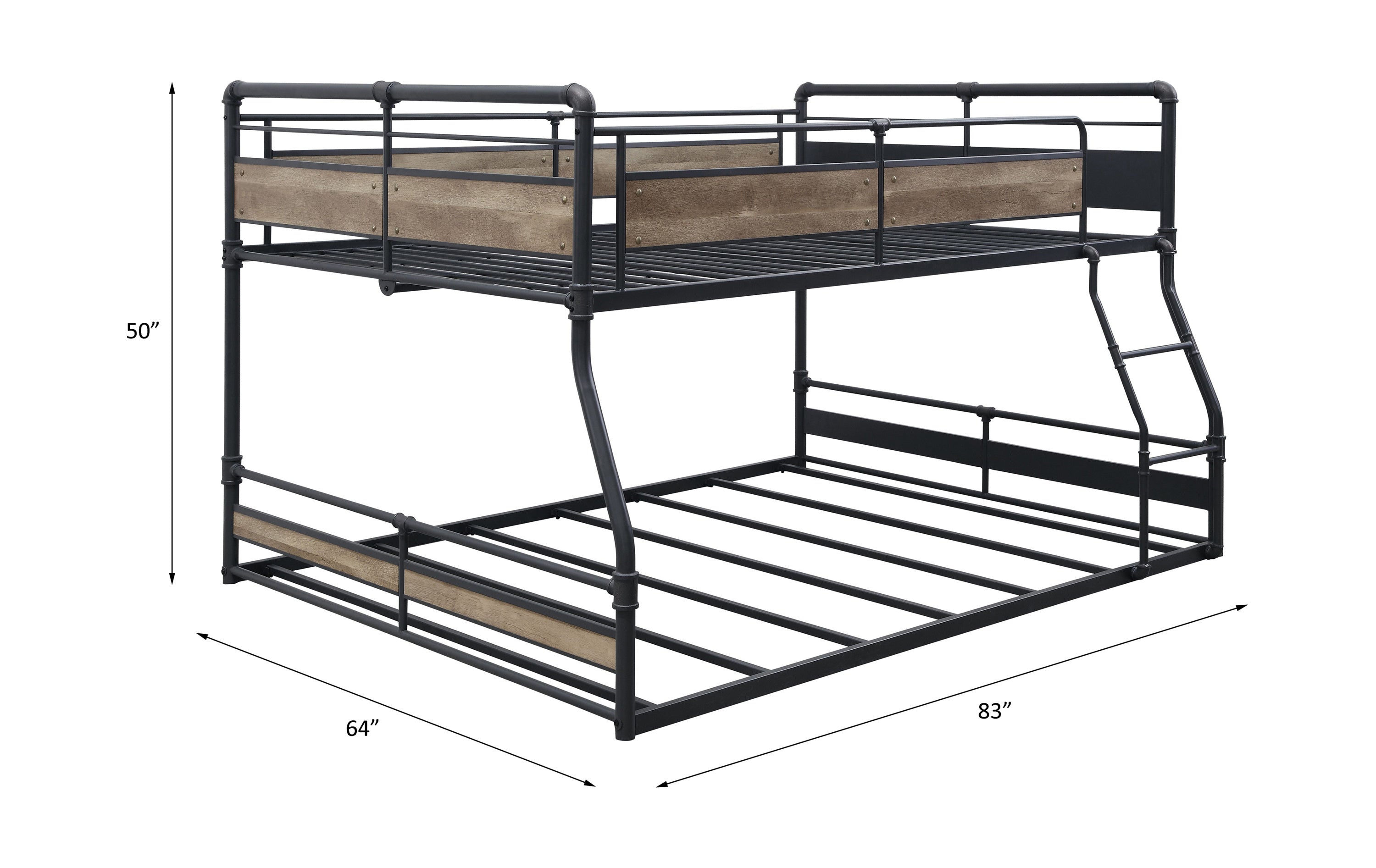 ACME Cordelia Full/Queen Bunk Bed in Antique Oak, Sandy Black & Dark Bronze Hand-Brushed Finish 38320