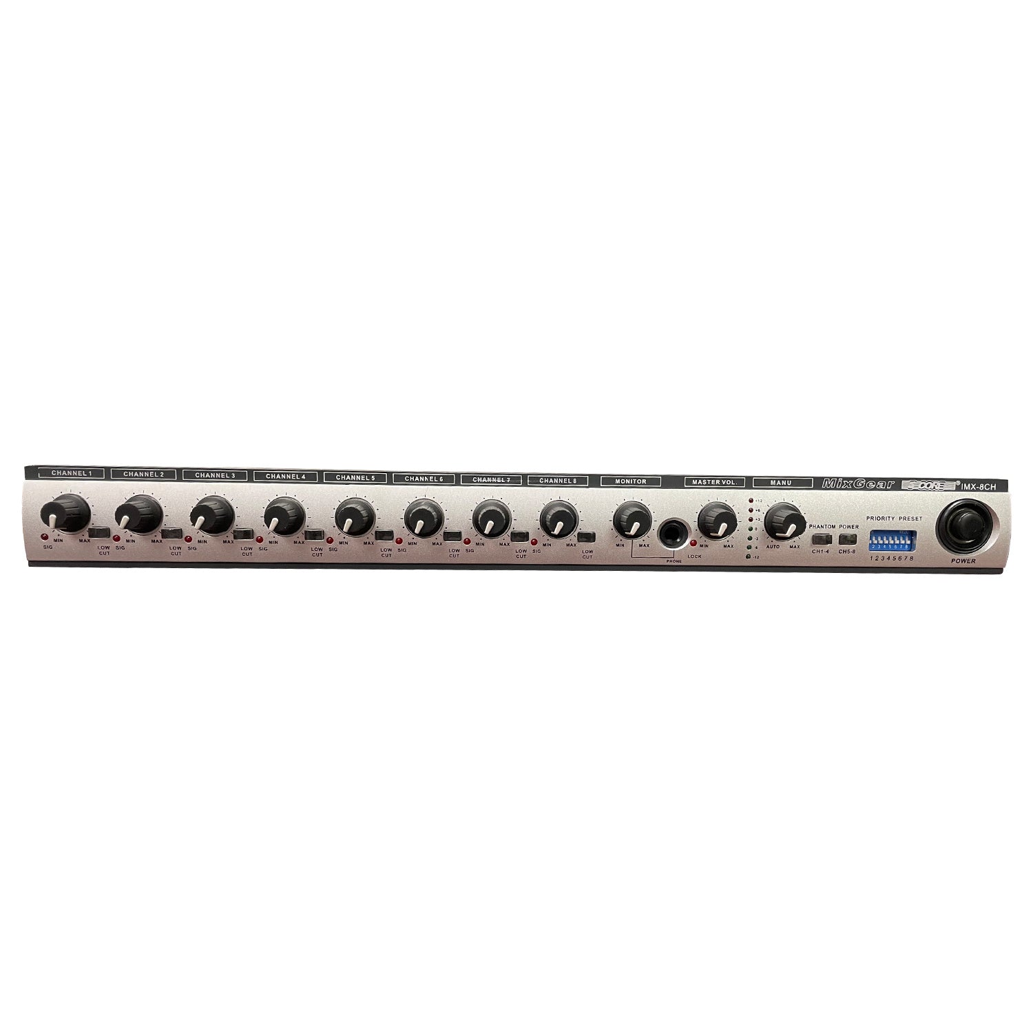 5 Core 8 channel Preamp Rackmount Mono Mic Line Phantom Power Speech Priority Master Volume Balanced Outputs for Meeting, Speech, Concert, Public Even