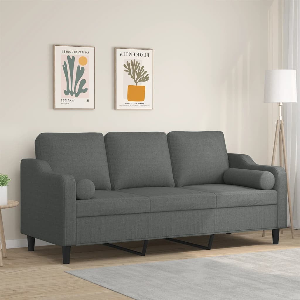 3-Seater Sofa with Throw Pillows Dark Gray 70.9" Fabric