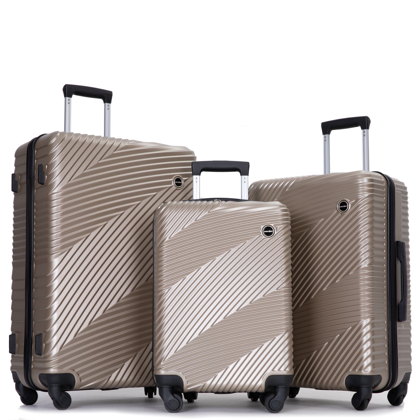 3 Piece Luggage Sets PC+ABS Lightweight Suitcase with Two Hooks, Spinner Wheels, (20/24/28) Gold