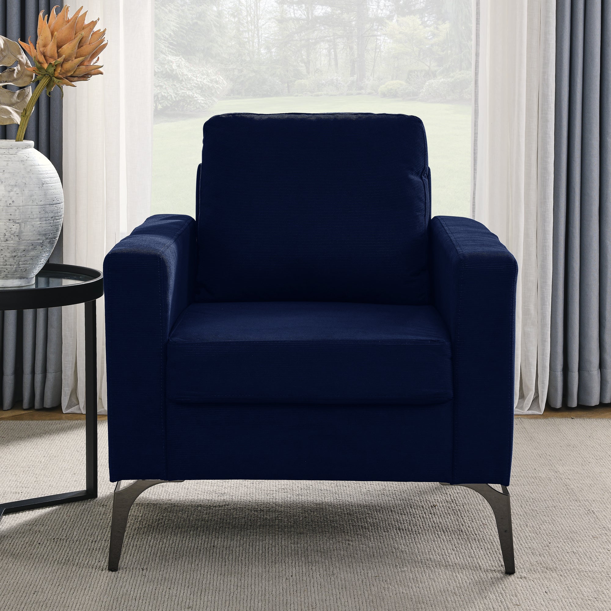 Sofa Chair,with Square Arms and Tight Back ,Corduroy Navy