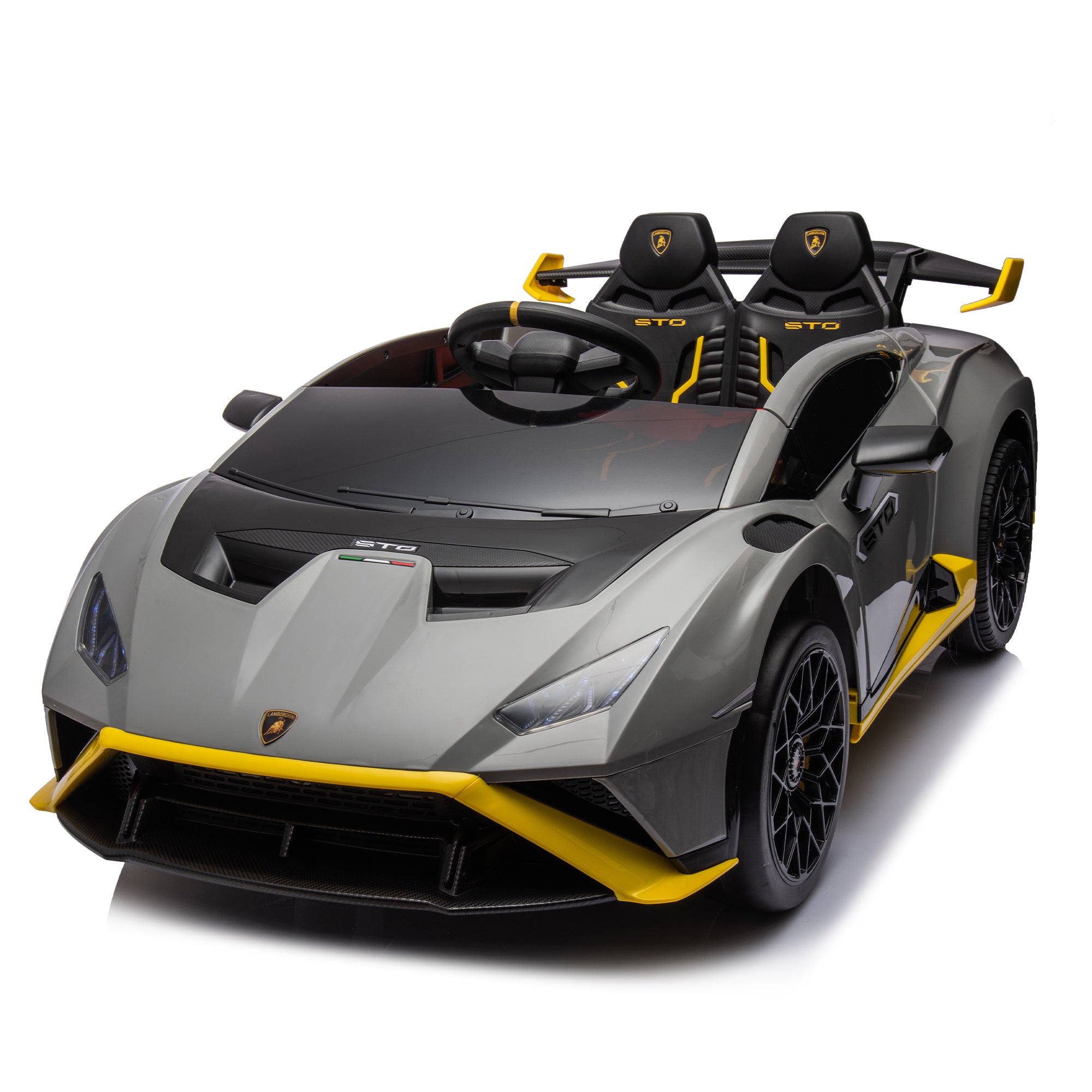 Lamborghini Huracan Sto 24V Kids Electric Ride-On Drift Car: Speeds 1.86-5.59 MPH, Ages 3-8, Foam Front Wheels, 360° Spin, LED Lights, Dynamic Music, 