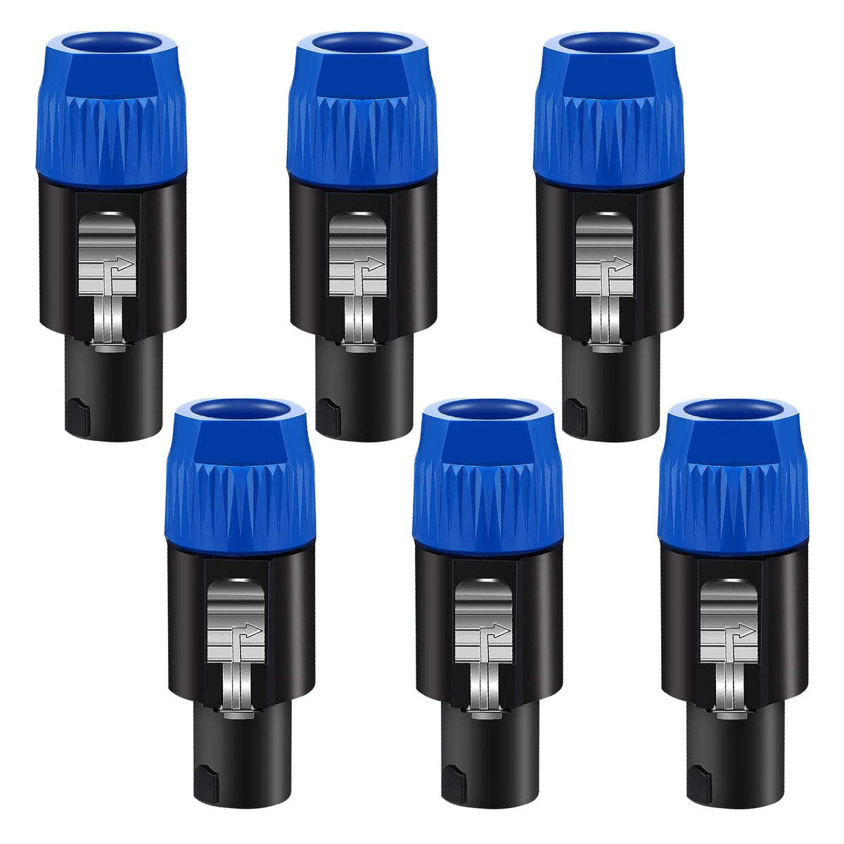 5 Core 4 Pole Speakon Connector 6 Pieces with Twist Lock Audio Jack Male Plug – Loud Speaker to Amplifier Plug - 4 Conductor Speak-On Cable Adapter Replacement - SPKN BLU 6PCS