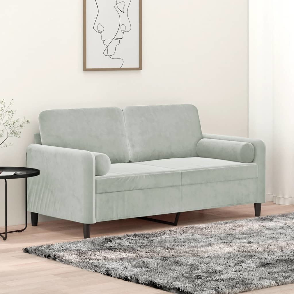 2-Seater Sofa with Throw Pillows Light Gray 55.1" Velvet