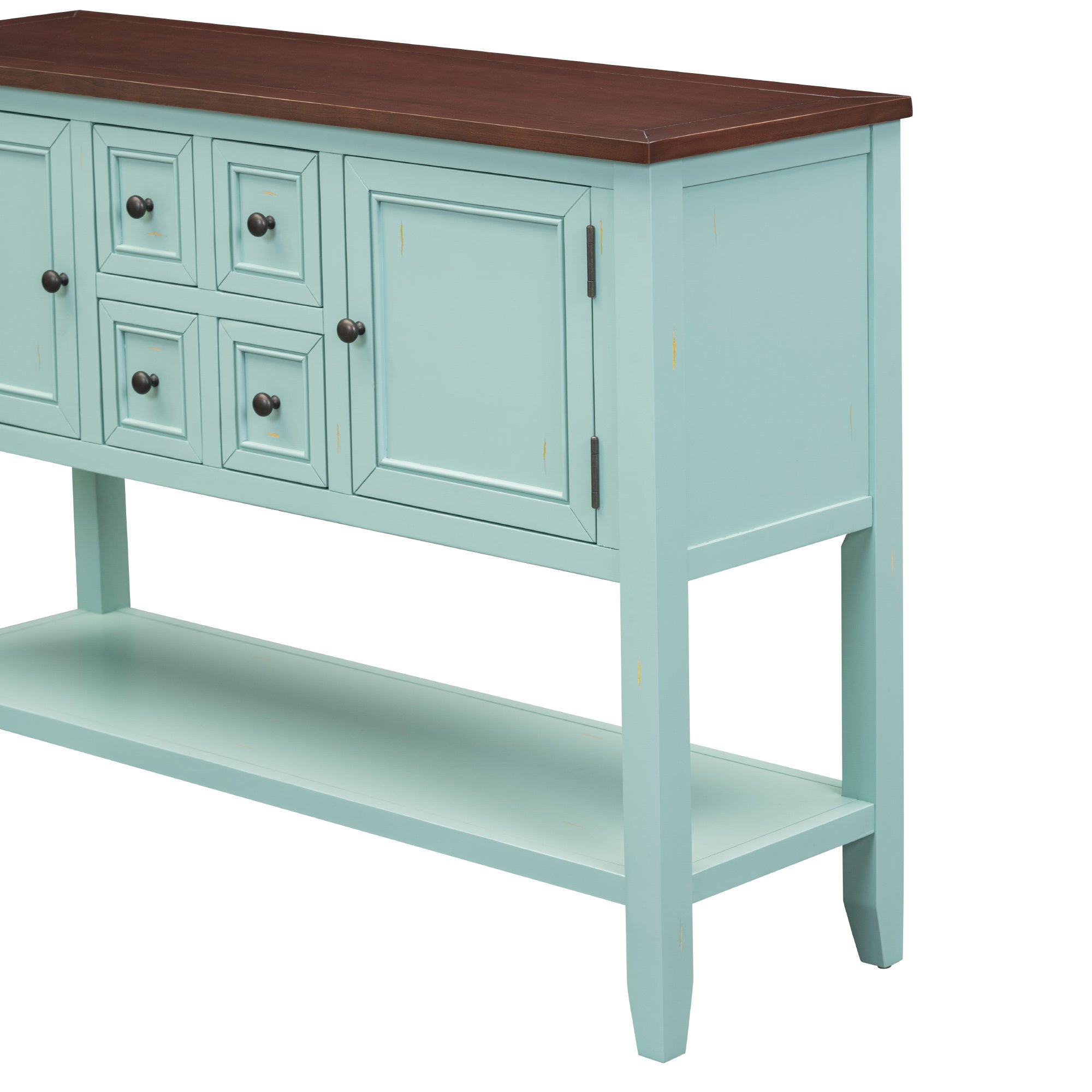 TREXM Cambridge Series Ample Storage Vintage Console Table with Four Small Drawers and Bottom Shelf for Living Rooms, Entrances and Kitchens (Retro Blue, OLD SKU: WF190263AAC)