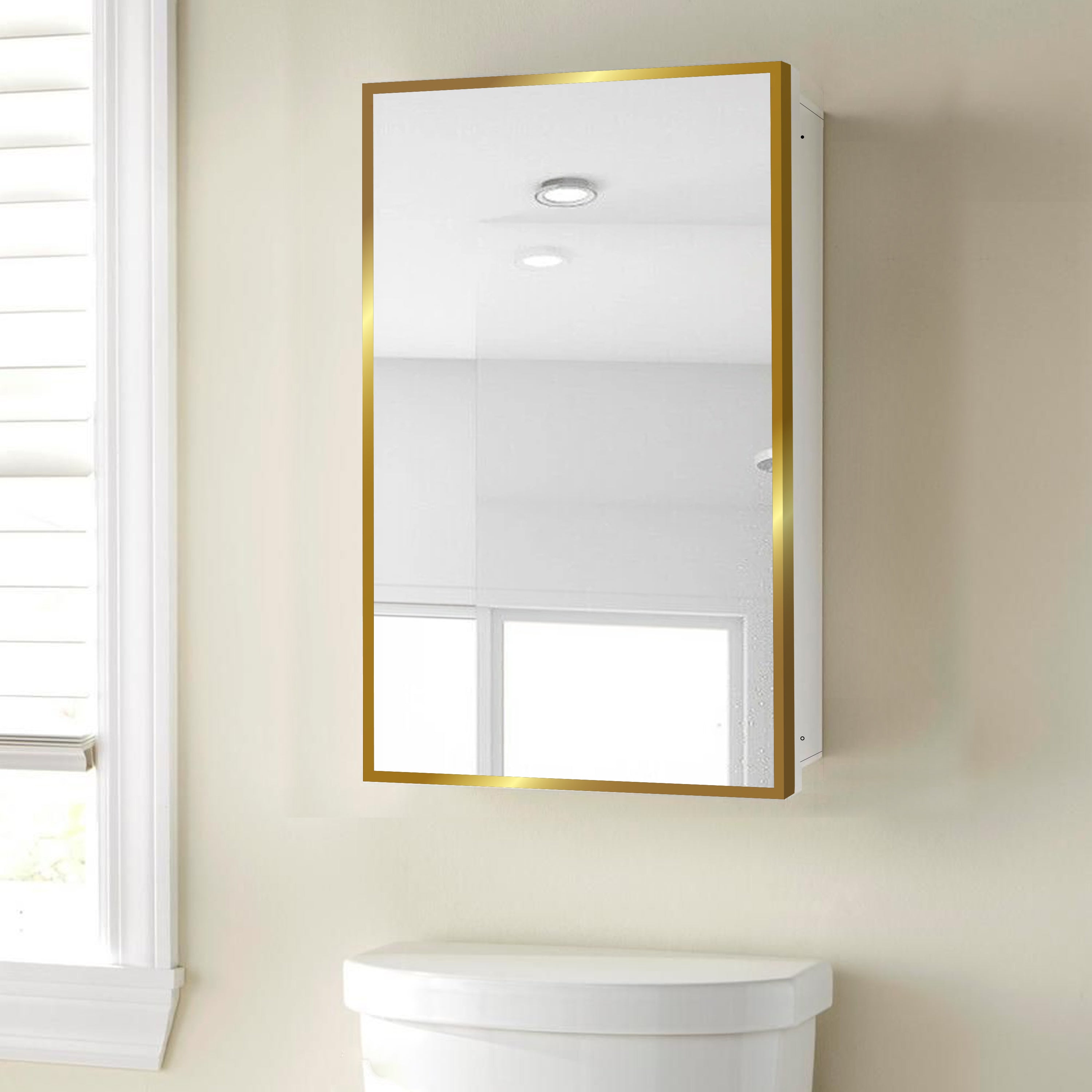 16*28 inches White Metal Framed Wall mount or Recessed Bathroom Medicine Cabinet with Mirror