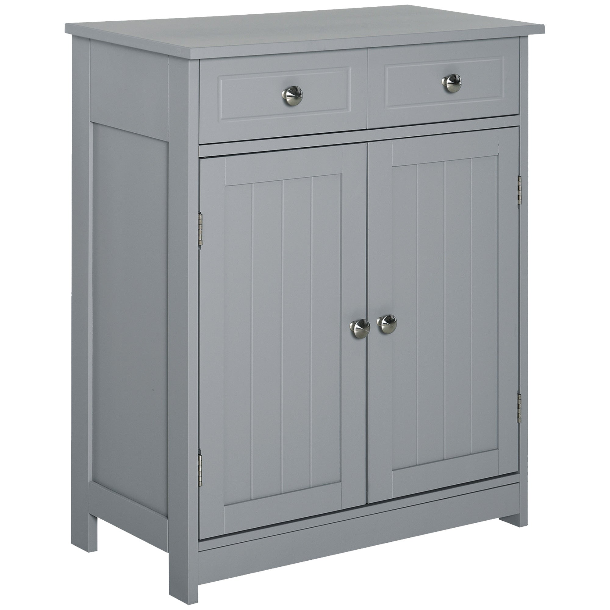 kleankin Bathroom Floor Cabinet, Wooden Bathroom Cabinet with 2 Doors, 2 Drawers and Adjustable Shelf, Freestanding Storage Cabinet for Bathroom, Grey