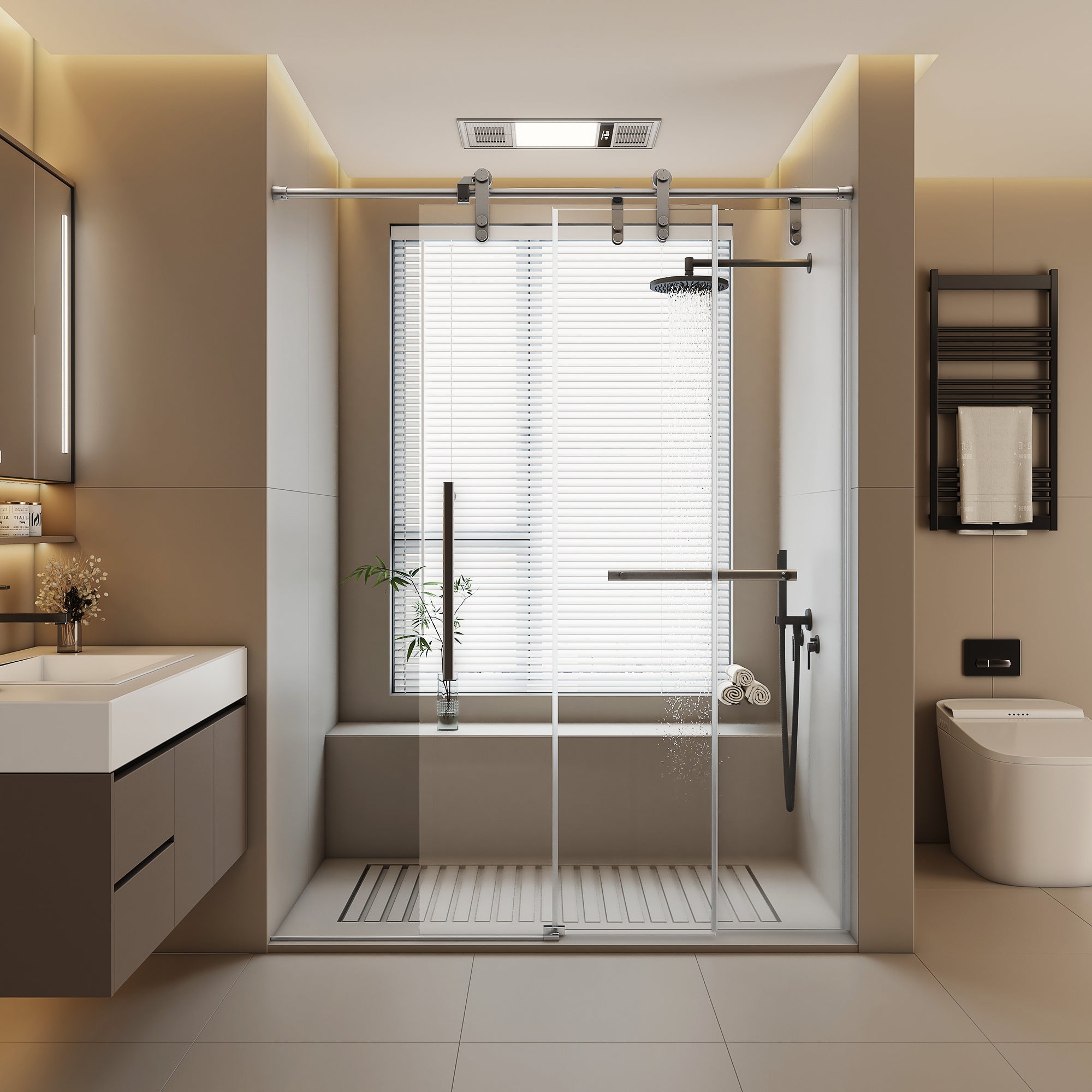 Frameless Shower Door with Rust-Resistant Stainless Steel, Explosion-Proof Glass, and Easy Installation 60*76