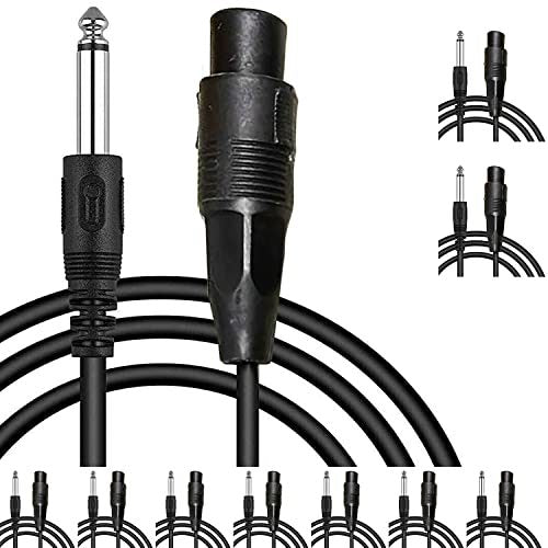 5 CORE 10 Pieces Female XLR to 1/4 Inch (6.35mm) TS Mono Jack Microphone Cable, Unbalanced 3 Pin XLR Female to Quarter inch TS Plug Mic Cord for Dynamic Microphone - Mic Cord 10PCS