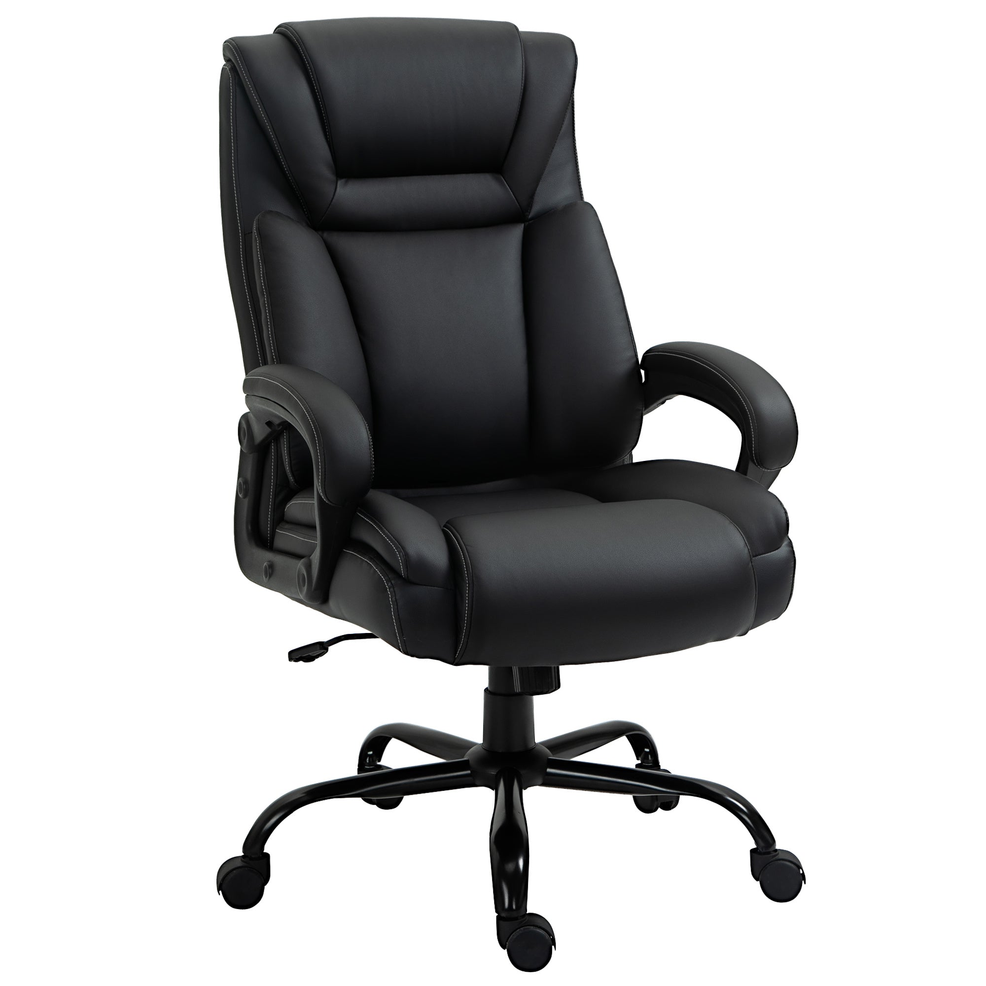 Big and Tall 400lbs Executive Office Chair with Wide Seat, Computer Desk Chair with High Back PU Leather Ergonomic Upholstery, Adjustable Height and Swivel Wheels, Black