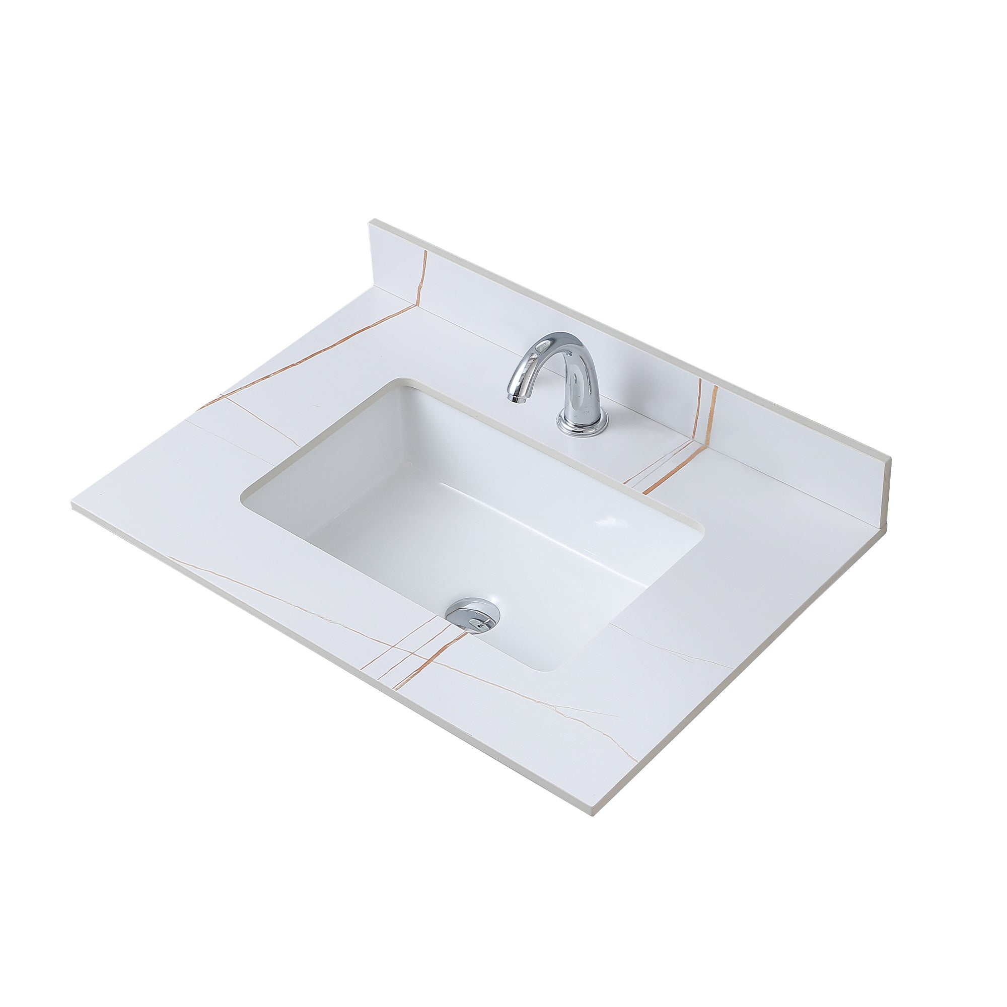 Montary 31inch sintered stone bathroom vanity top White gold color with undermount ceramic sink and single faucet hole with backsplash