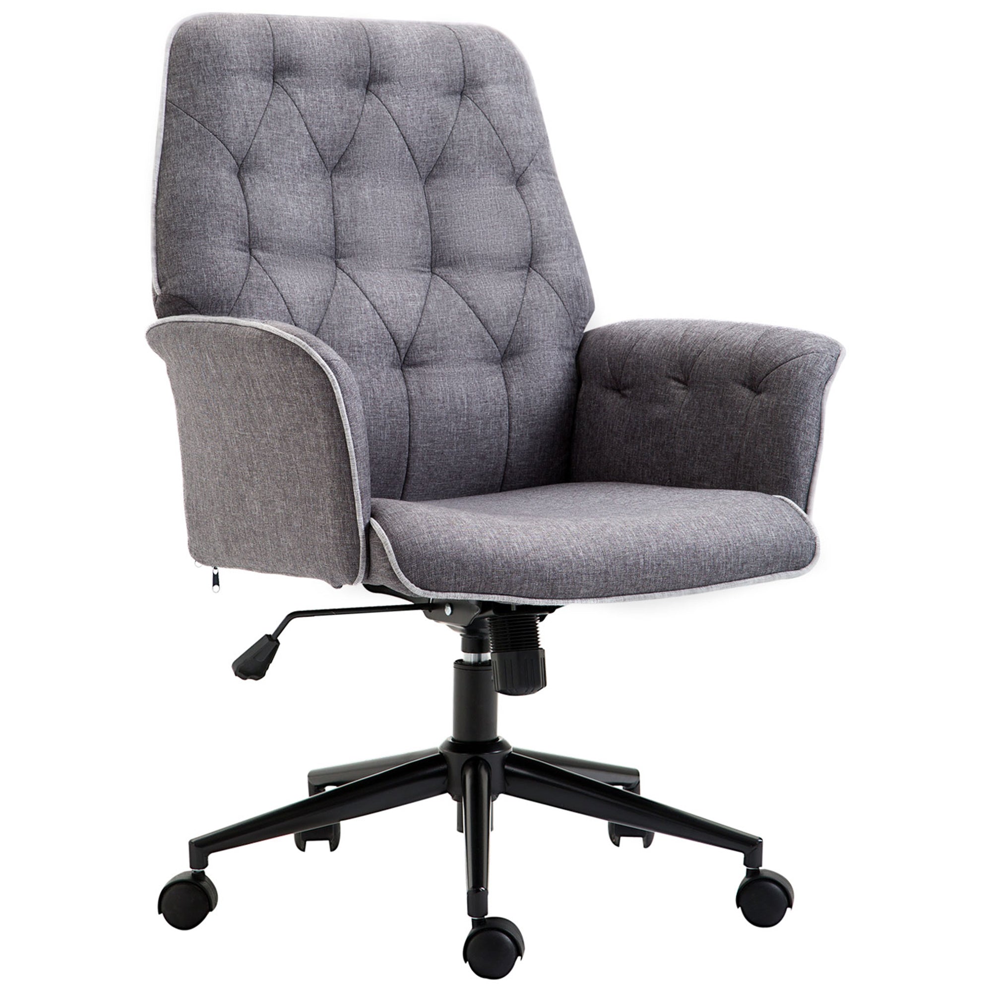 Linen Home Office Chair, Tufted Height Adjustable Computer Desk Chair with Swivel Wheels and Padded Armrests, Dark Gray