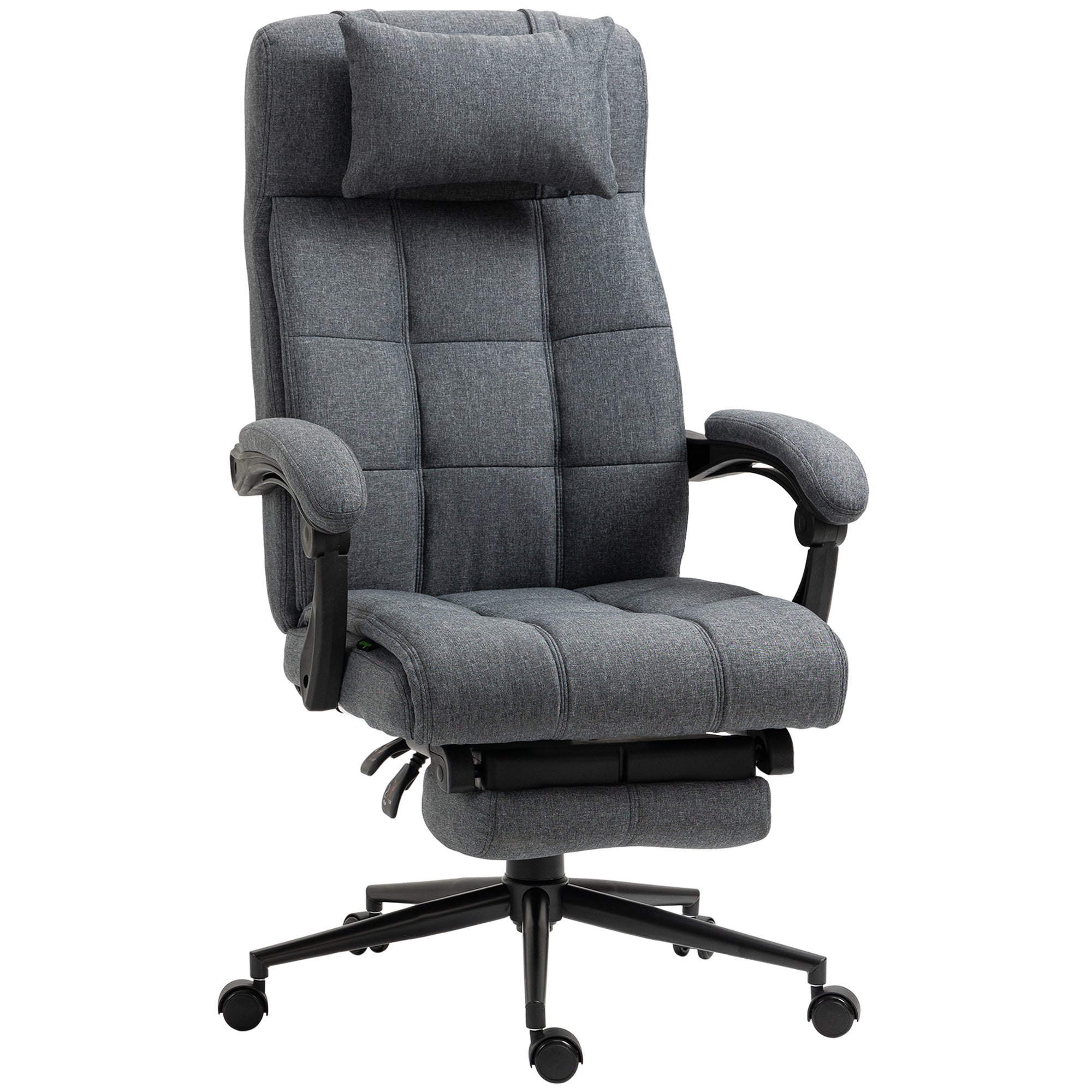 Executive Linen-Feel Fabric Office Chair High Back Swivel Task Chair with Adjustable Height Upholstered Retractable Footrest, Headrest and Padded Armrest, Dark Grey