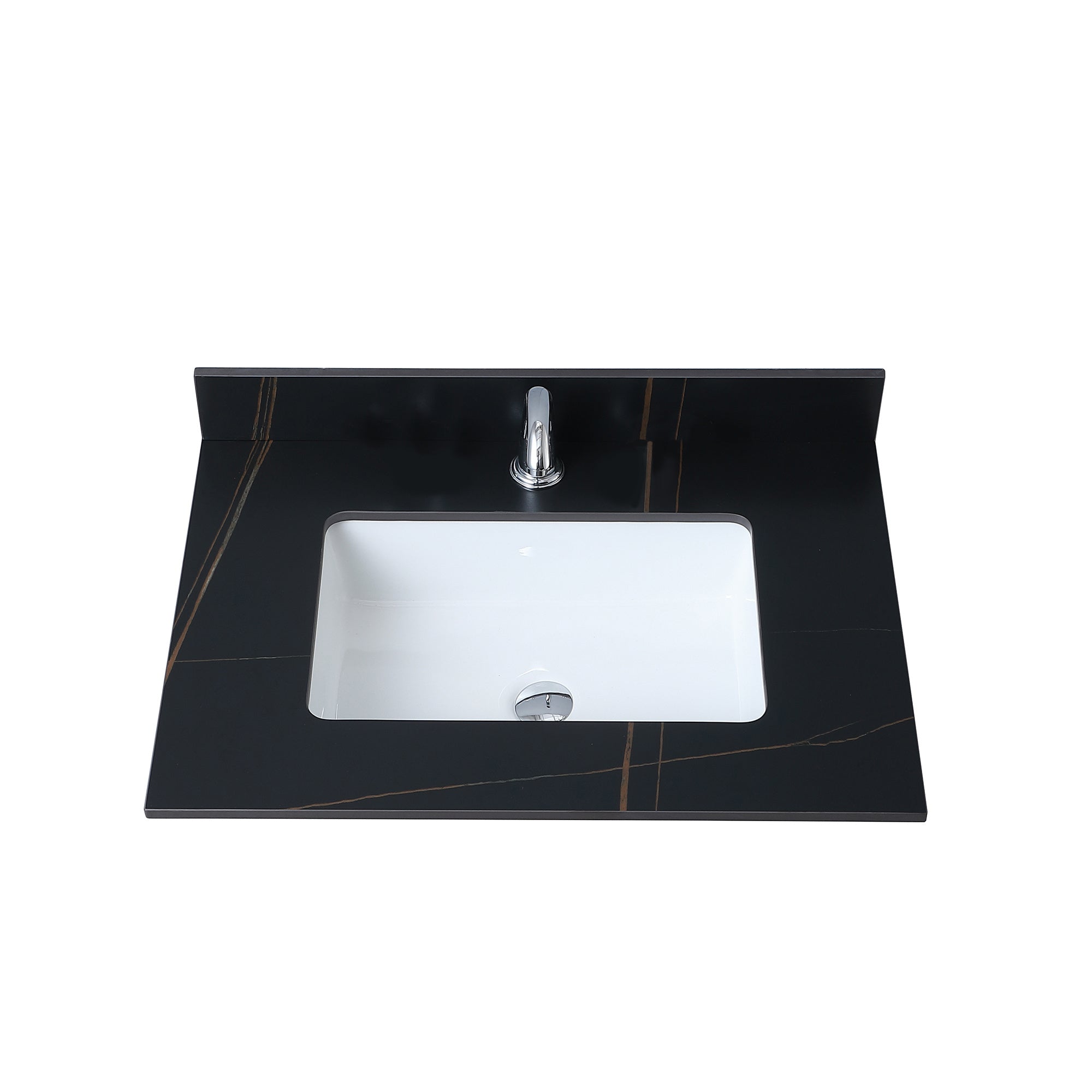 Montary 31inch sintered stone bathroom vanity top black gold color with undermount ceramic sink and single faucet hole with backsplash