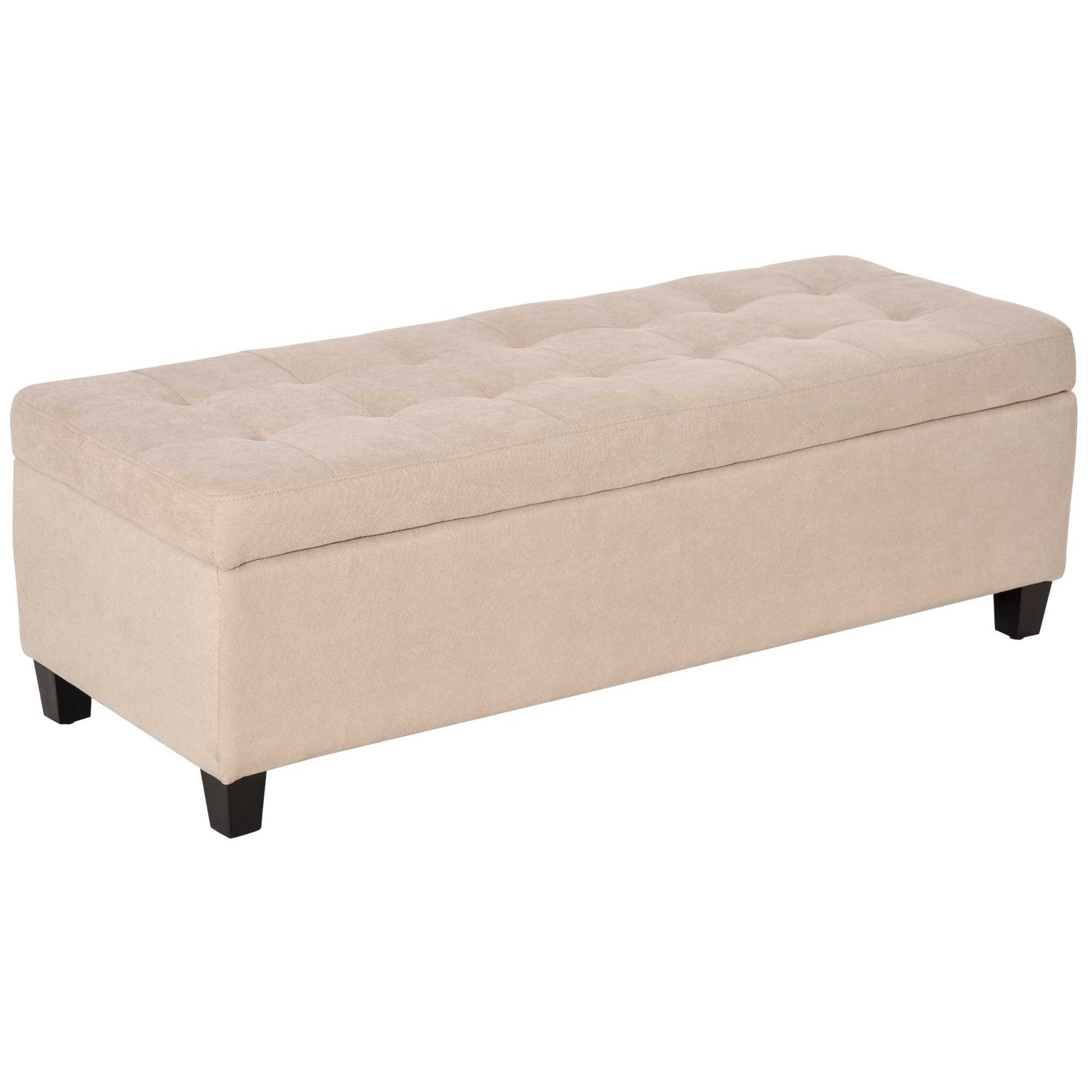 Ottoman Storage Bench, 50" End of Bed Bench, Linen Fabric Storage Chest with Lift Top, Tufted Ottoman with Storage for Living Room, Entryway, Bedroom, Beige