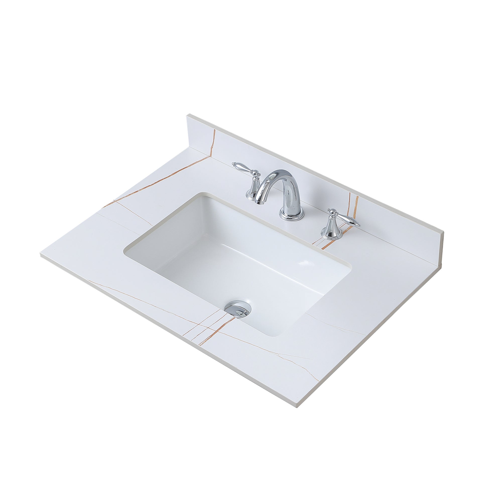 Montary 31inch bathroom stone vanity topWhite gold color with undermount ceramic sink and three faucet hole with backsplash