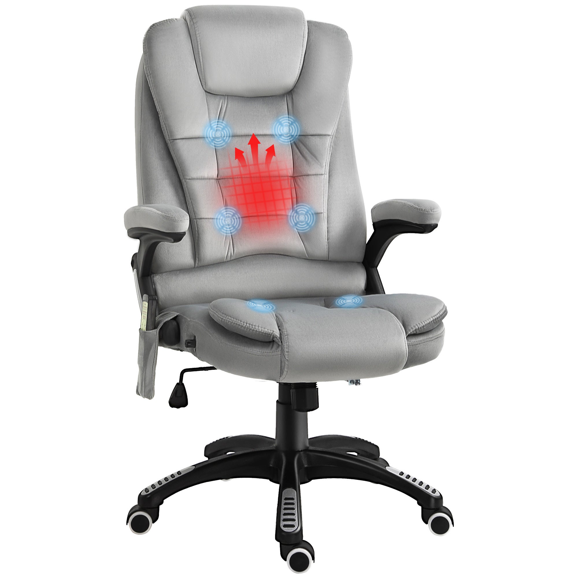 6 Point Vibration Massage Office Chair with Heat, High Back Executive Office Chair with Padded Armrests, Velvet Reclining Computer Chair, Gray