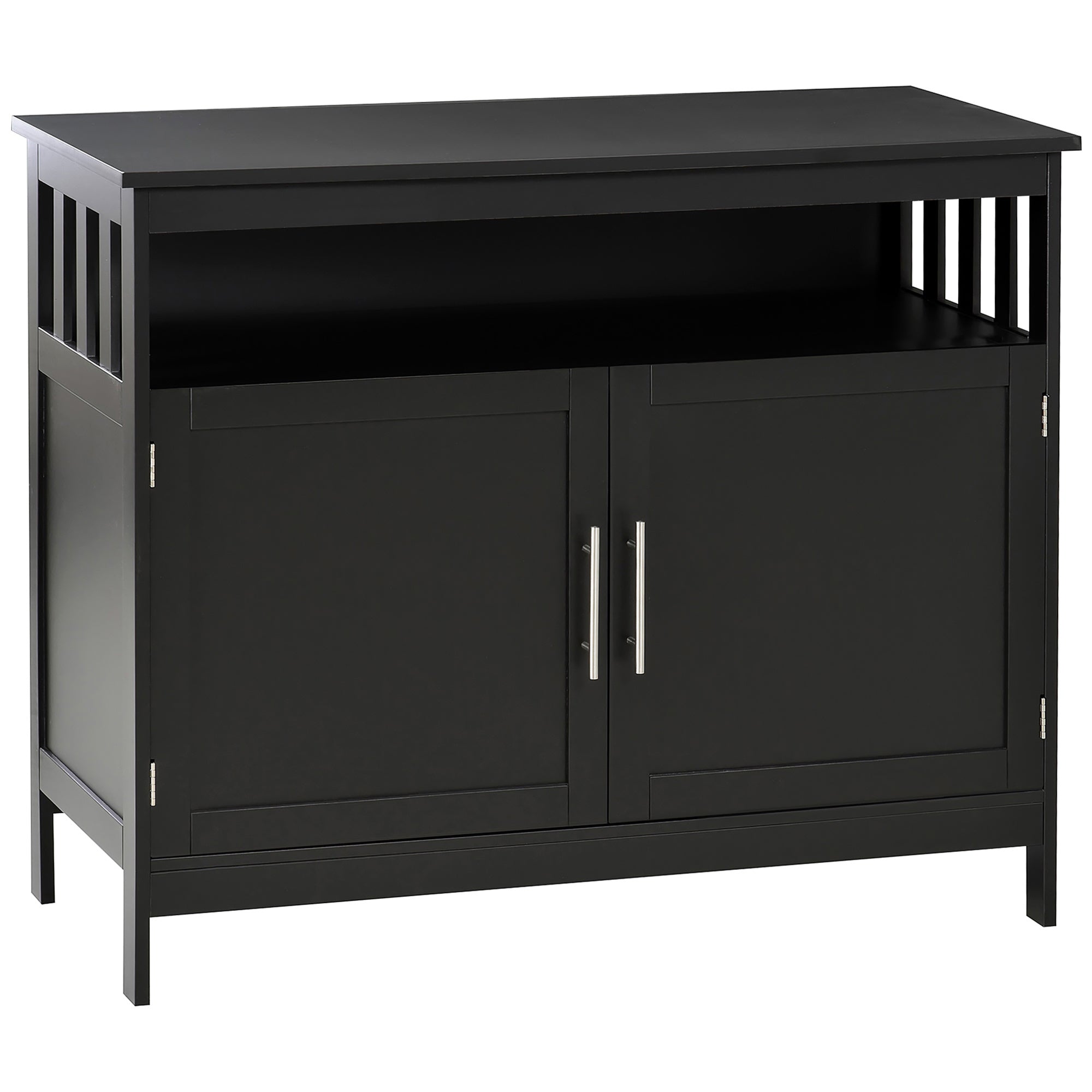 Sideboard Buffet Cabinet, Modern Kitchen Cabinet, Coffee Bar Cabinet with 2-Level Shelf and Open Compartment, Black