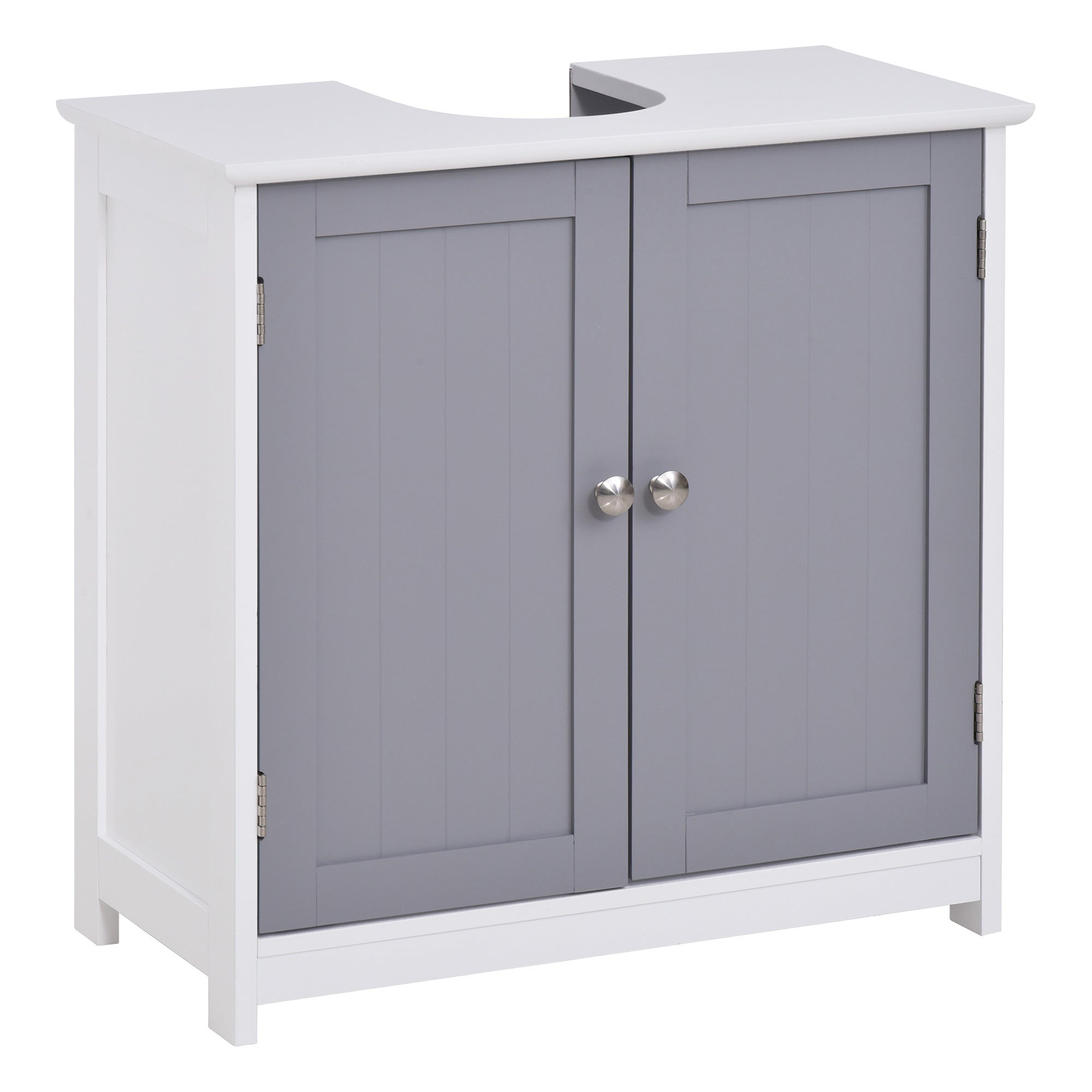 kleankin Pedestal Sink Storage Cabinet, Vanity Base Cabinet, Under Sink Bathroom Cabinet with U-shape Cut-Out and Adjustable Internal Shelf, White and Gray