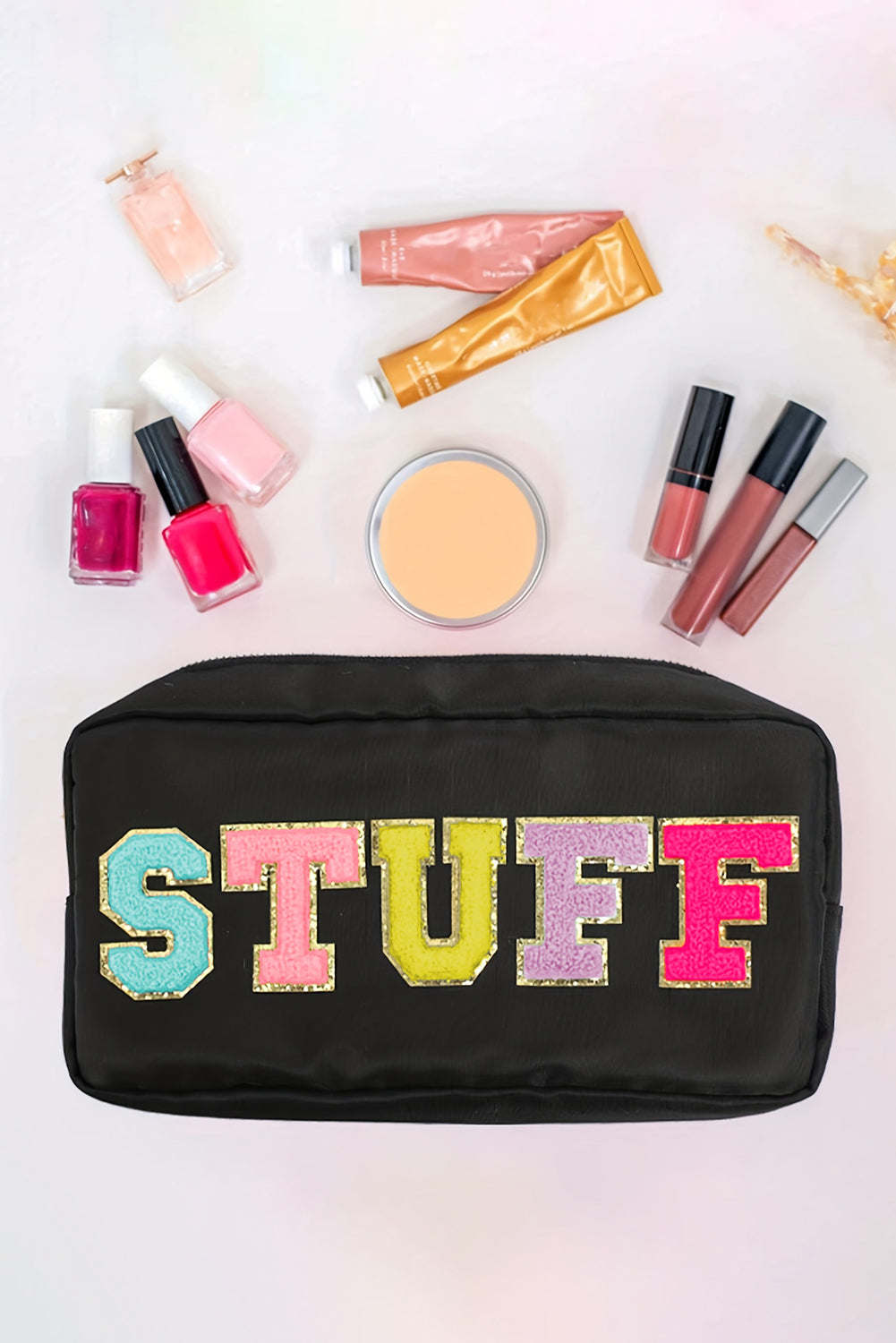 Black STUFF Glitter Zipper Canvas Makeup Bag